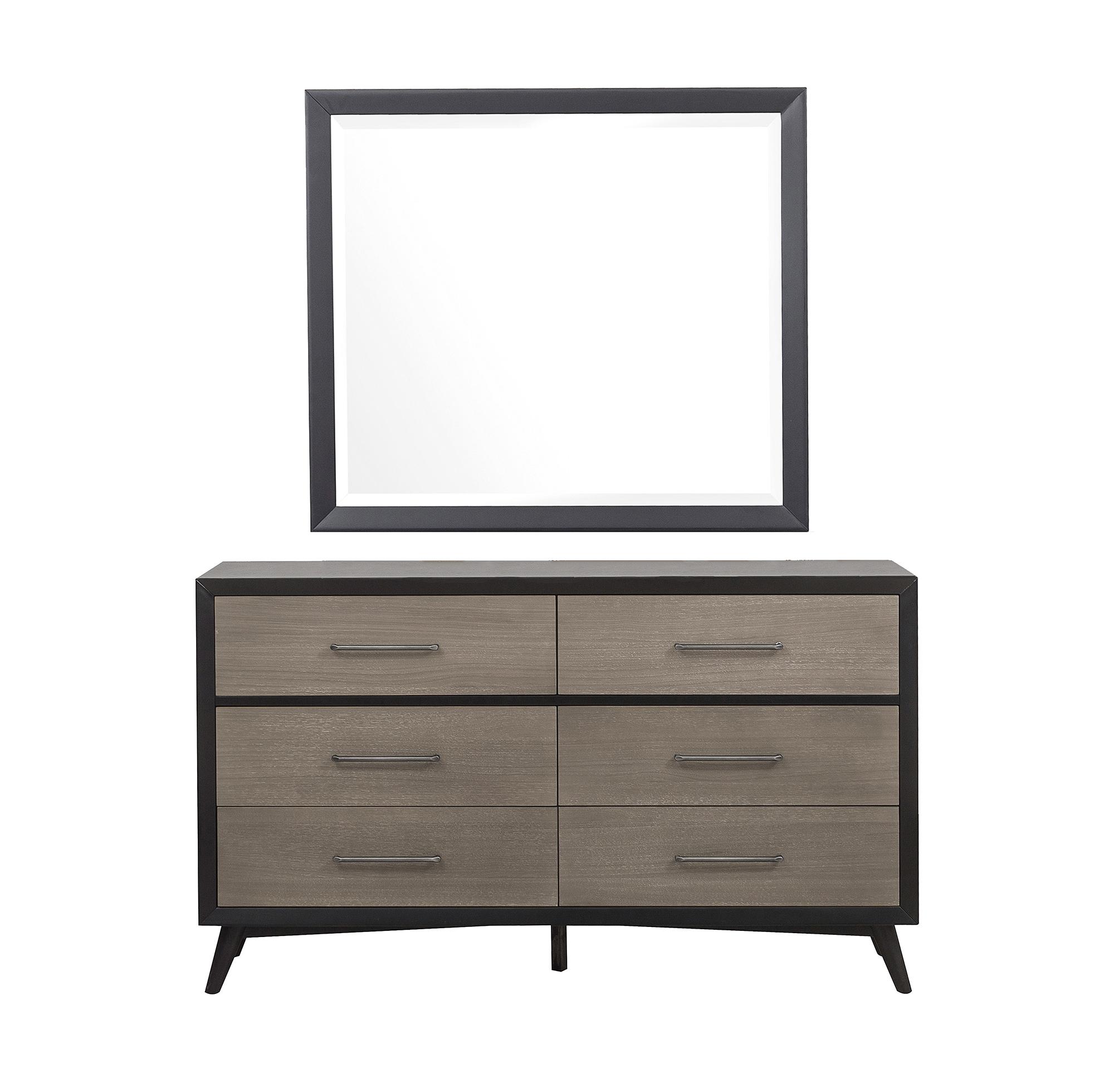 Modern Dresser w/Mirror 1711-5*6-2PC Raku 1711-5*6-2PC in Gray, Black 