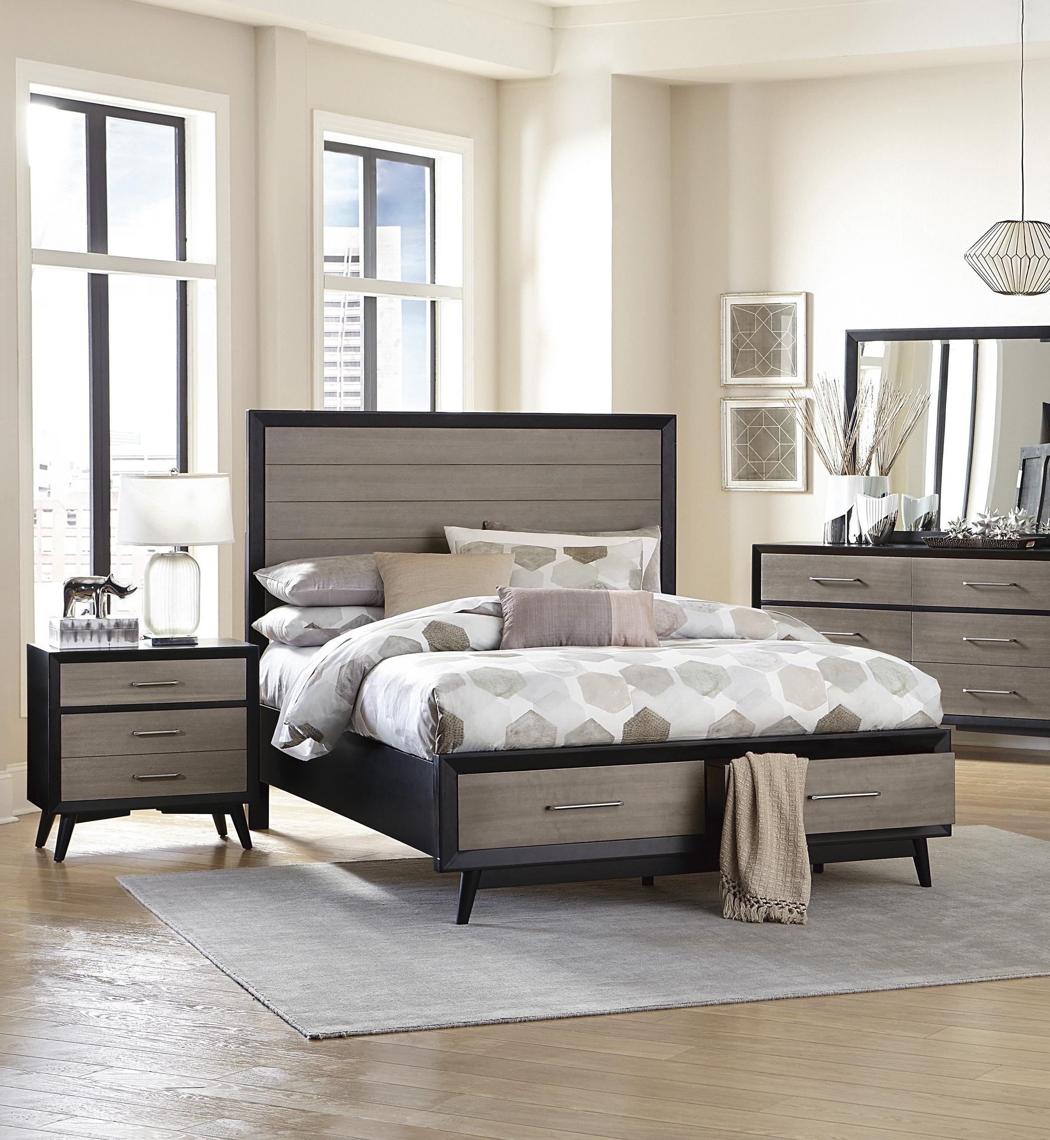 Modern Bedroom Set 1711-1-3PC Raku 1711-1-3PC in Gray, Black 