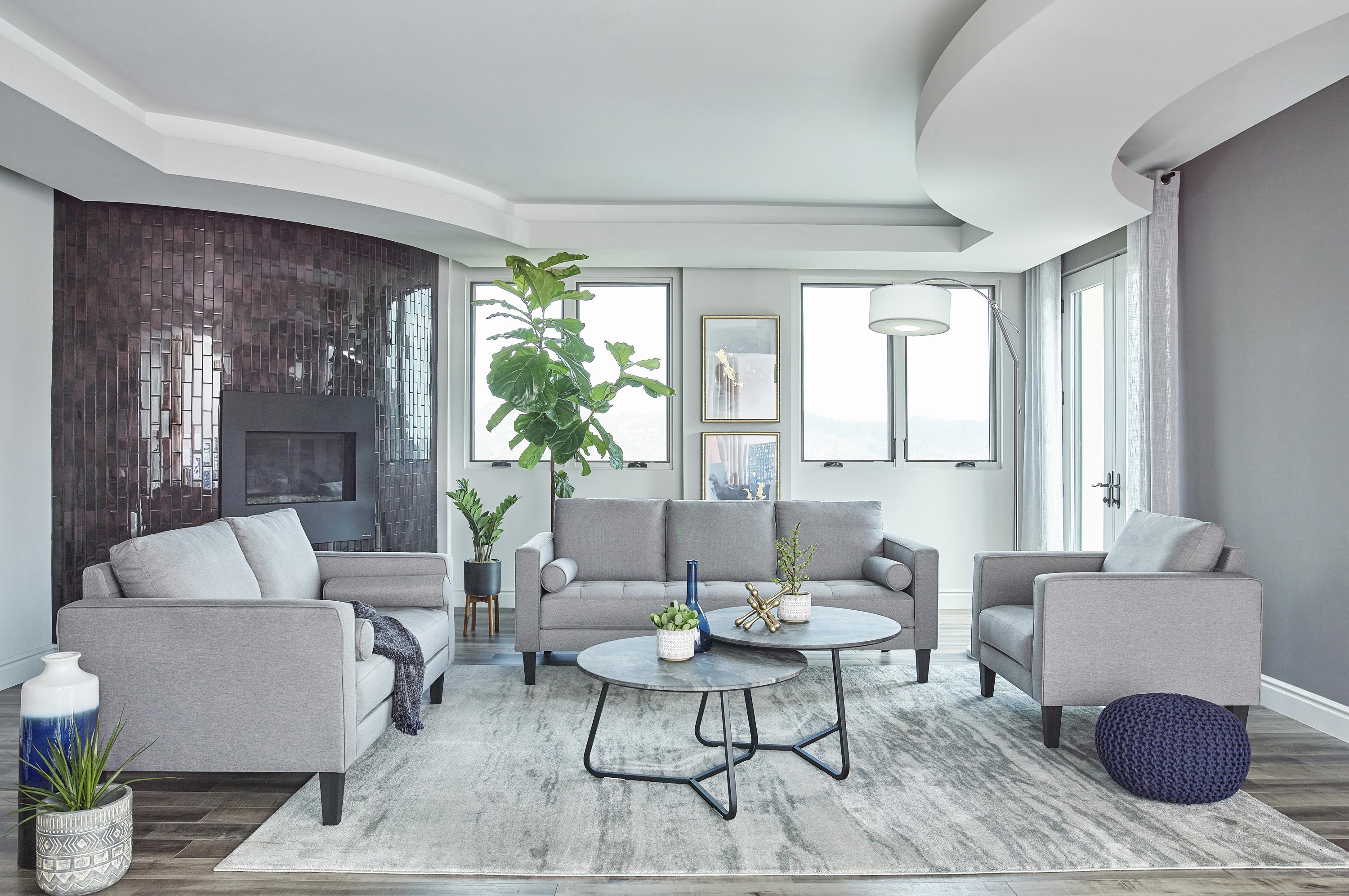 

    
Mid-century Modern Charcoal Linen-like Fabric Living Room Set 3pcs Coaster 509051-S3 Lennox
