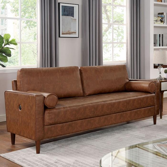 

    
Mid-century Modern Cognac Leatherette Sofa Furniture of America CM6452BR-SF Horgen
