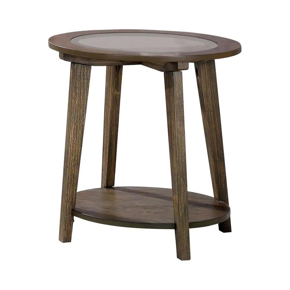 

    
Mid-Century Modern Dark Oak Solid Wood End Table Set 2pcs Furniture of America Uriel
