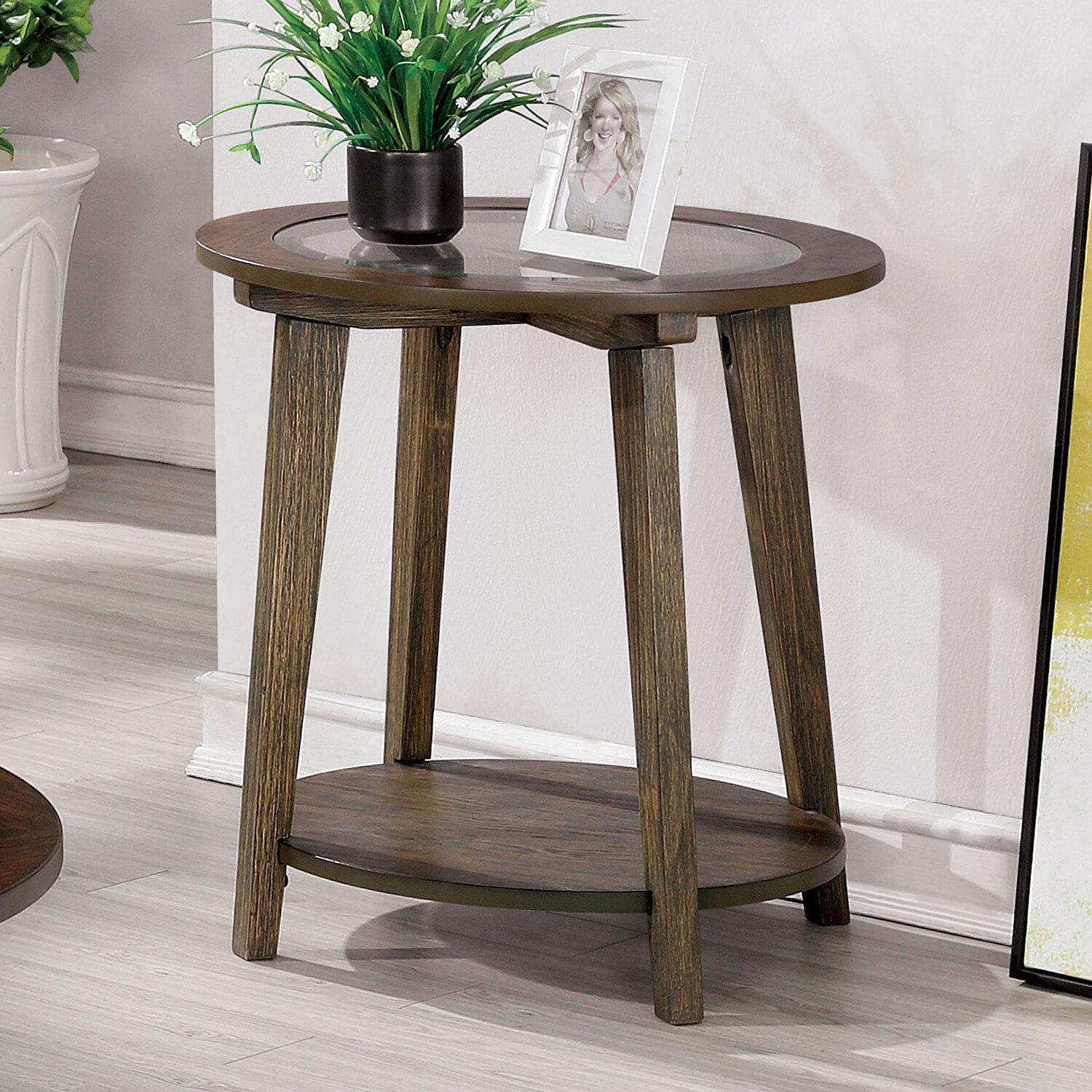 

    
Mid-Century Modern Dark Oak Solid Wood End Table Set 2pcs Furniture of America Uriel
