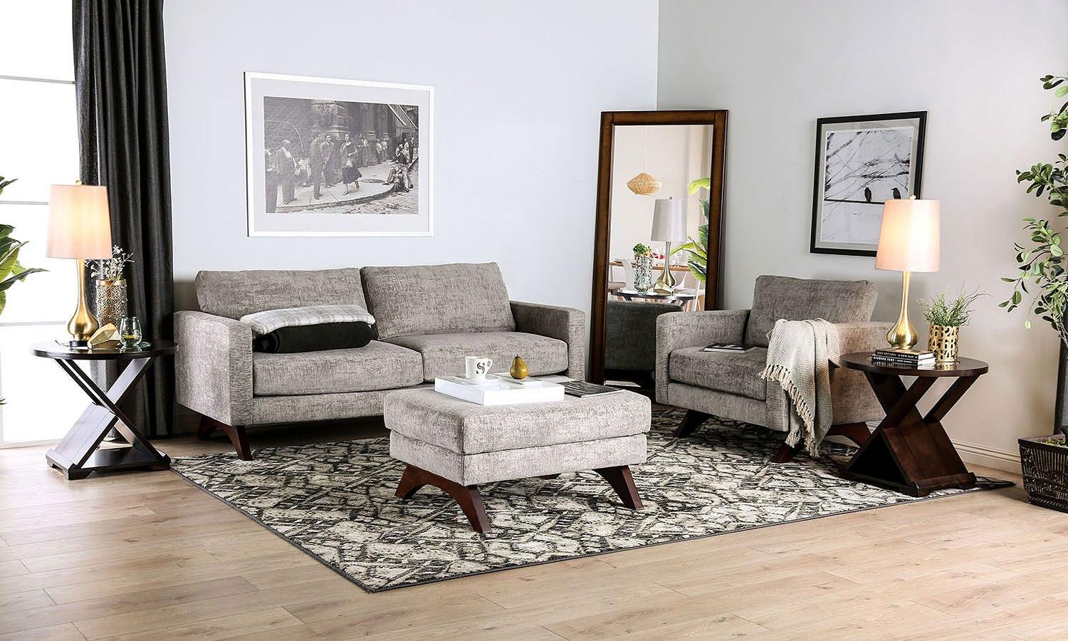 

    
Mid-Century Modern Gray Chenille Living Room Set 3pcs Furniture of America Harlech
