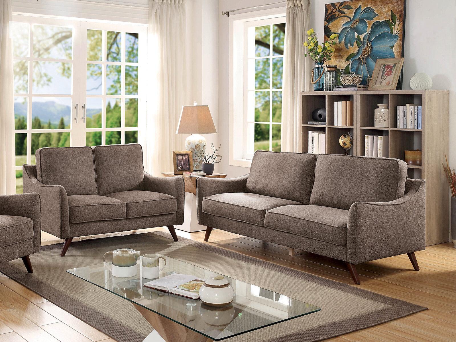 

    
Mid-Century Modern Light Brown Linen-like Fabric Sofa and Loveseat Furniture of America Maxime
