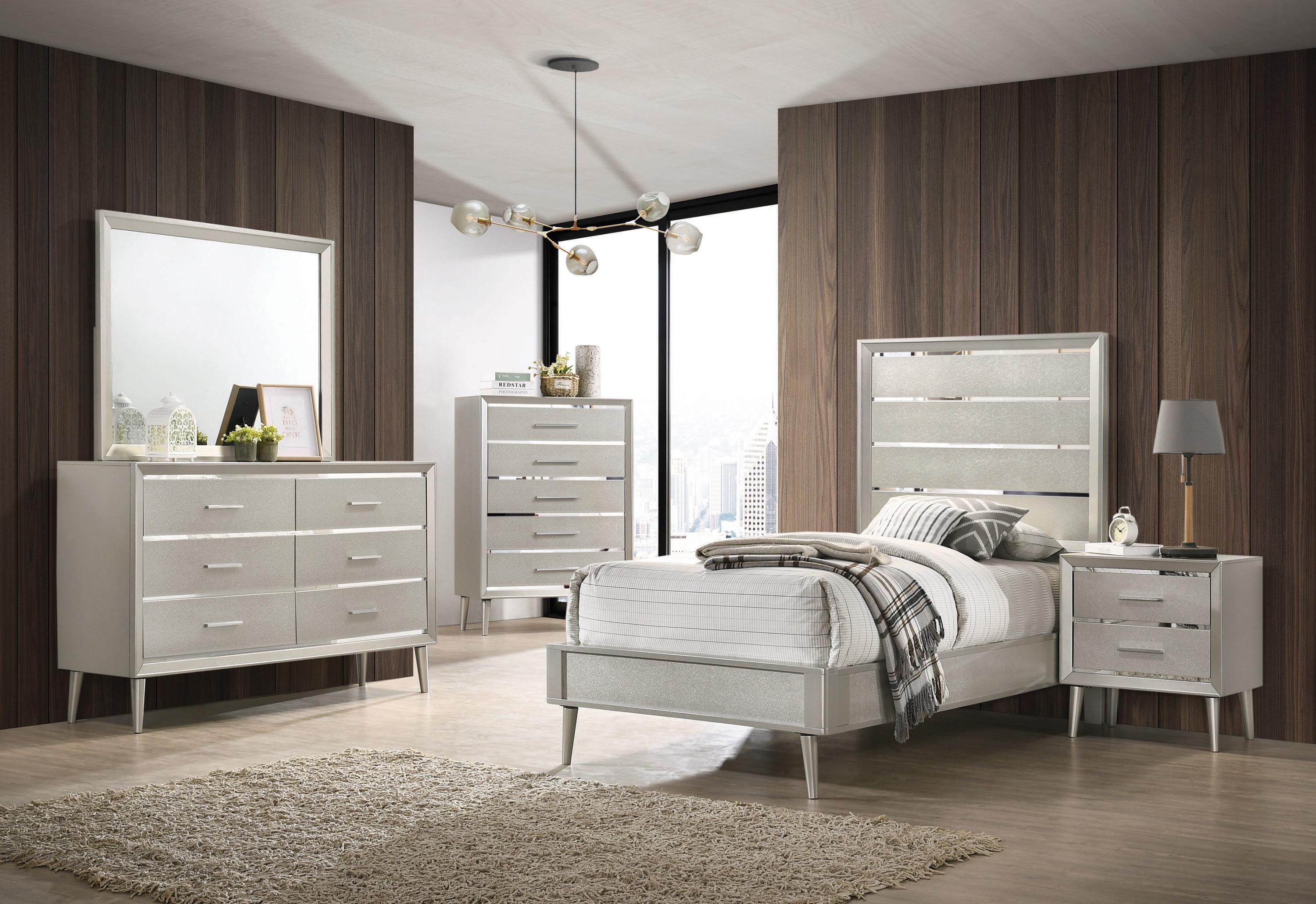 Modern Bedroom Set 222701T-6PC Ramon 222701T-6PC in Silver 