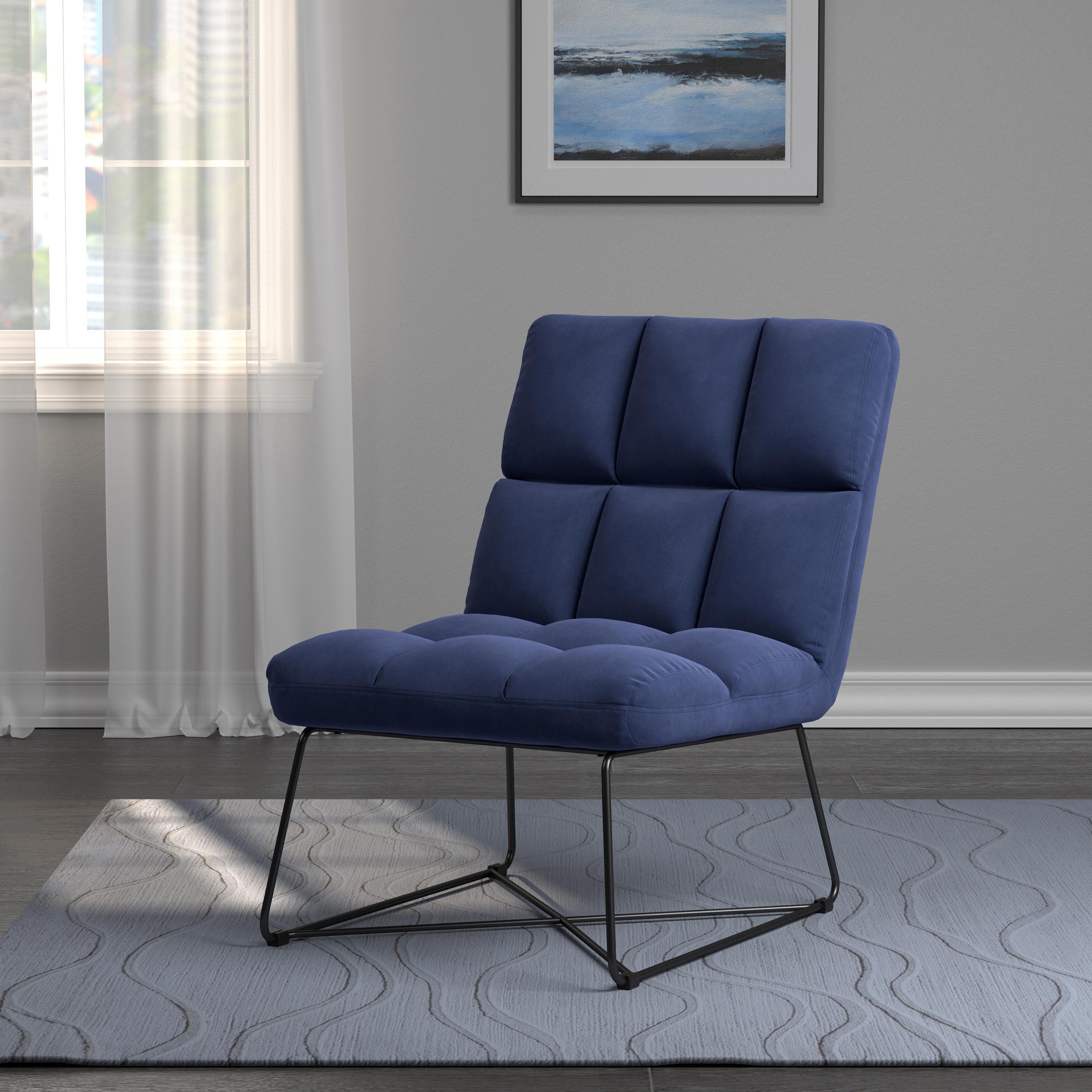 

    
Mid-century Modern Midnight Blue Velvet Accent Chair Coaster 903838
