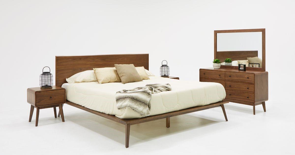 Contemporary, Modern Panel Bedroom Set Carmen Marshall Lewis VGMABR-79-BED-Q-5pcs in Walnut 