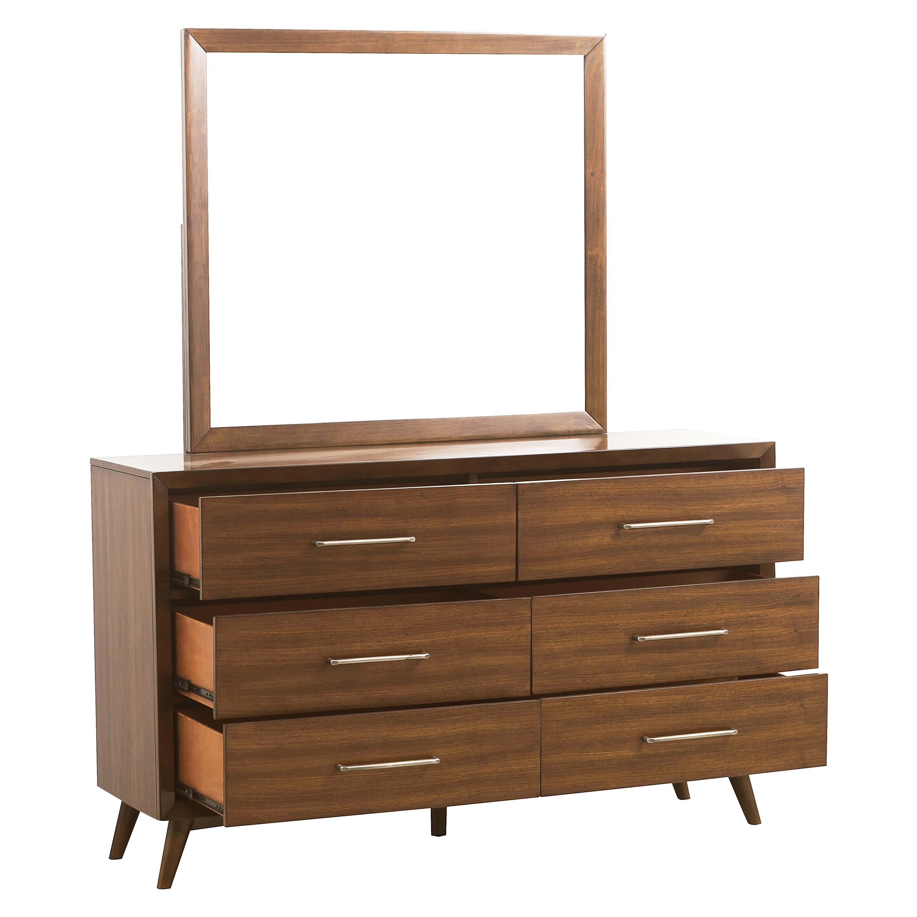 

    
Mid-Century Modern Walnut Wood Dresser w/Mirror Homelegance 1711NC-5*6 Raku
