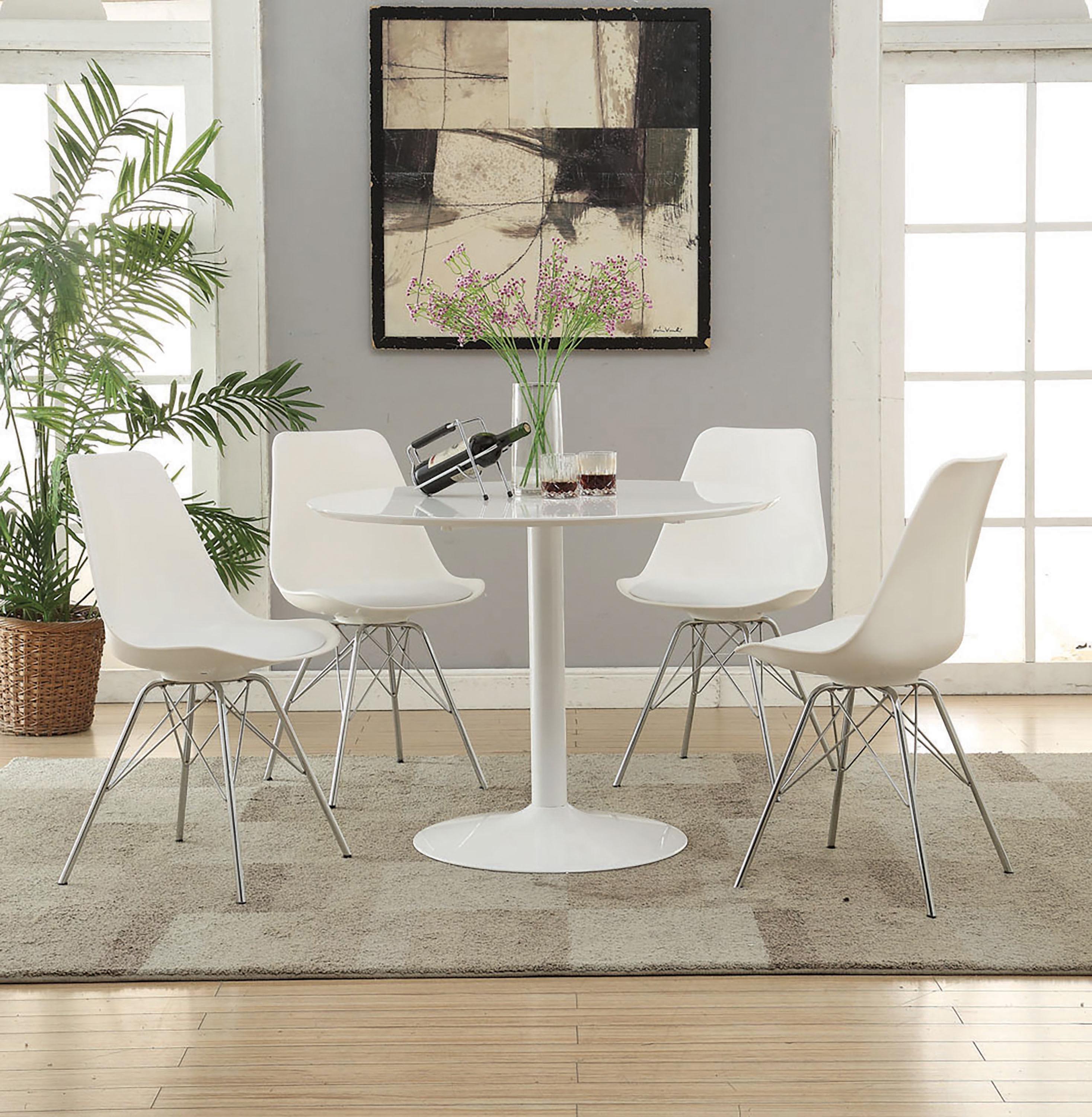 Modern Dining Room Set 105261-S5 Lowry 105261-S5 in White Leatherette