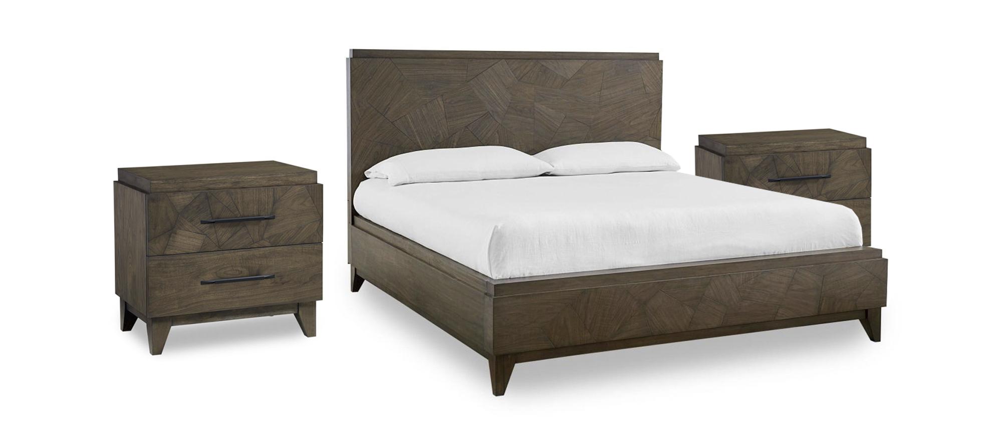 

    
Mid-Century Wild Oats Brown Panel Queen Bedroom Set 3Pcs BRODERICK by Modus Furniture
