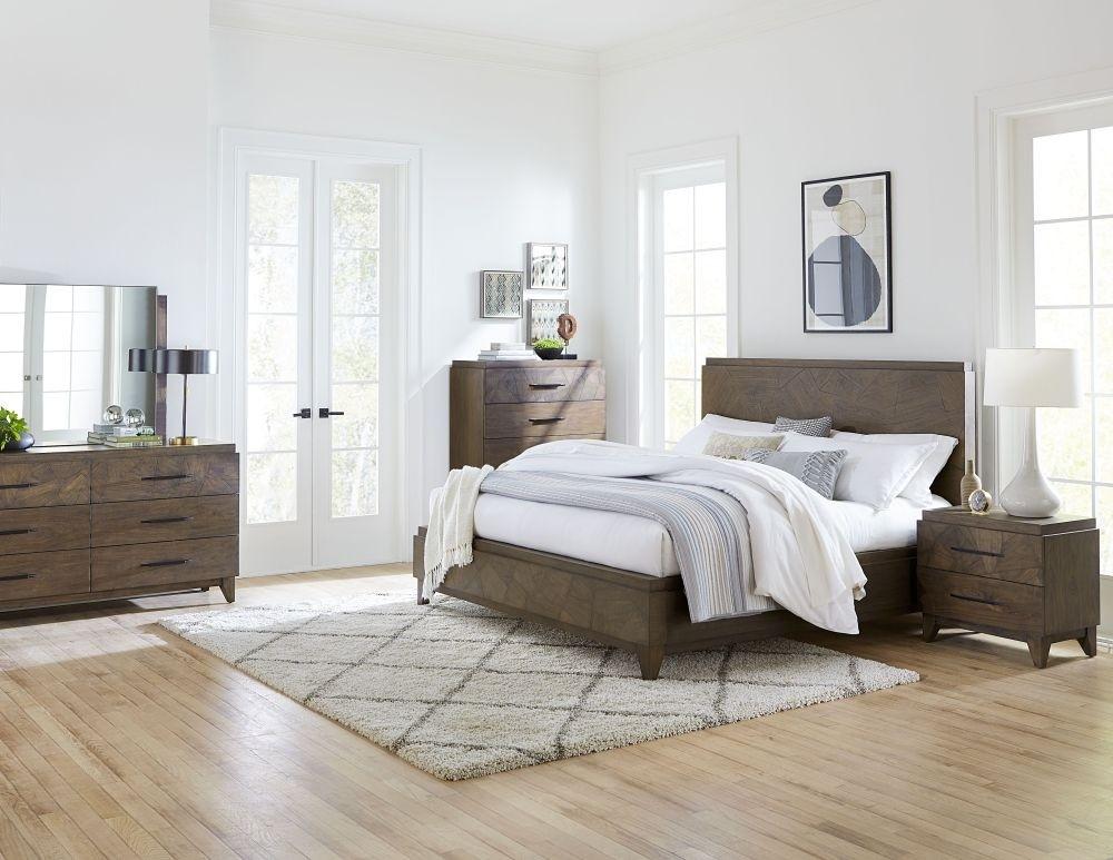 

    
Mid-Century Wild Oats Brown Panel Queen Bedroom Set 4Pcs BRODERICK by Modus Furniture

