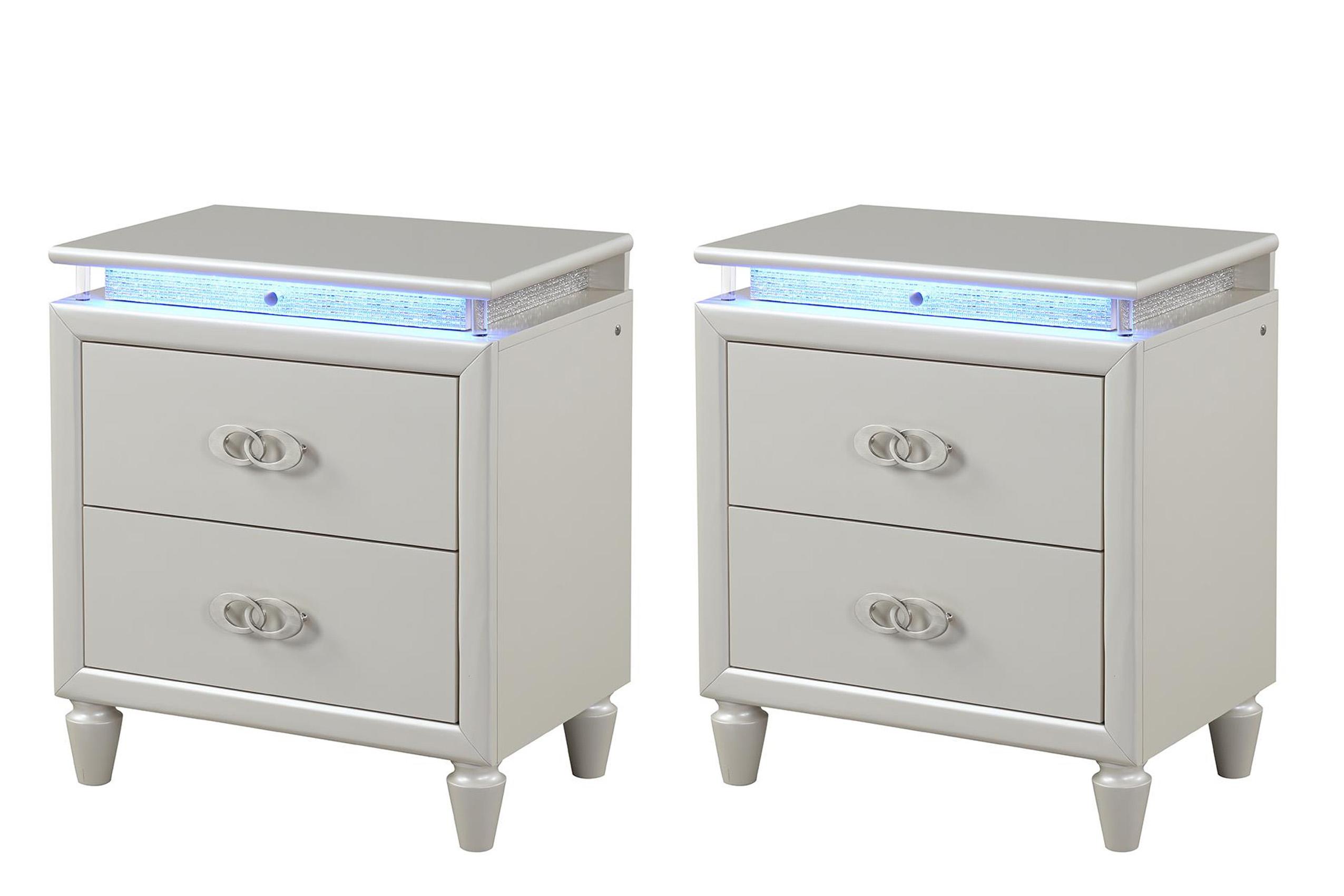 

    
Milky White Led 3 Drawer Nightstand Set 2 Pcs PASSION Galaxy Home Contemporary
