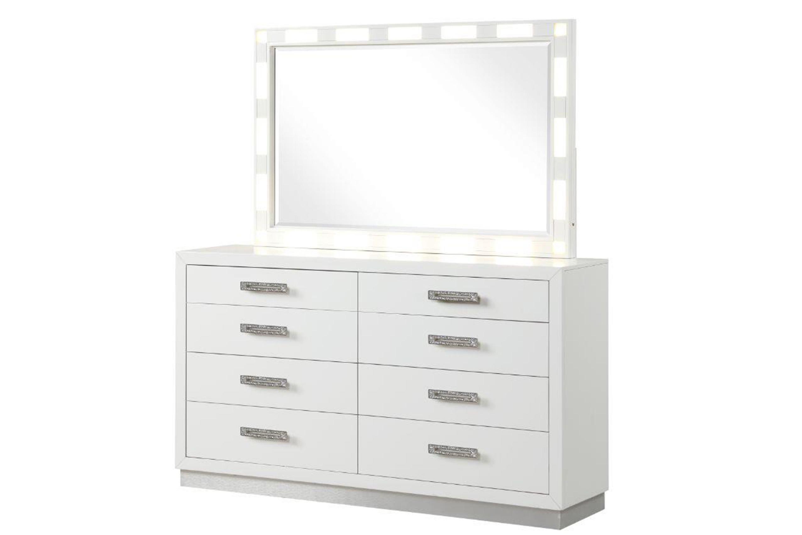 Contemporary, Modern Dresser With Mirror COCO-DR+MR-Set COCO-DR+MR-Set-2 in White 