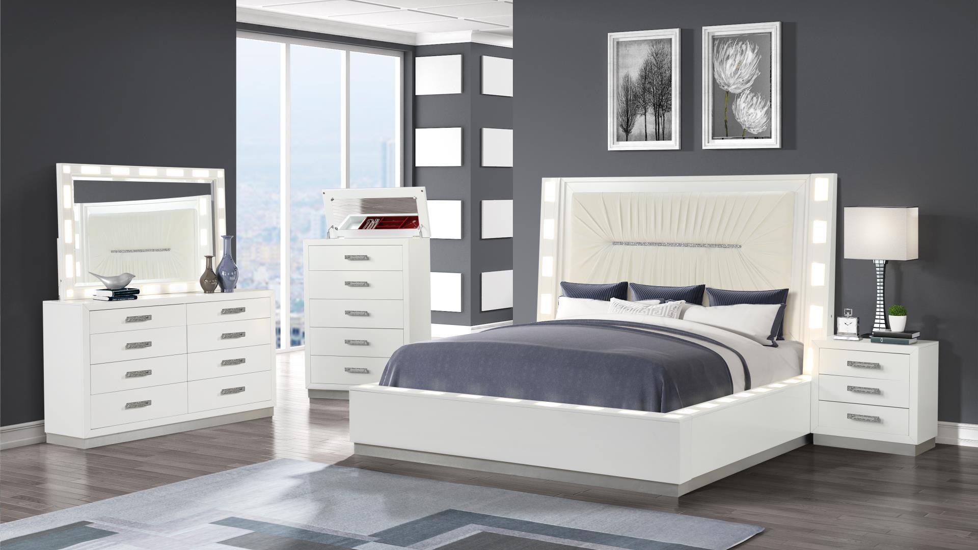 

    
Milky White Solid Wood King Bed Set 4Pcs COCO Galaxy Home Modern Contemporary
