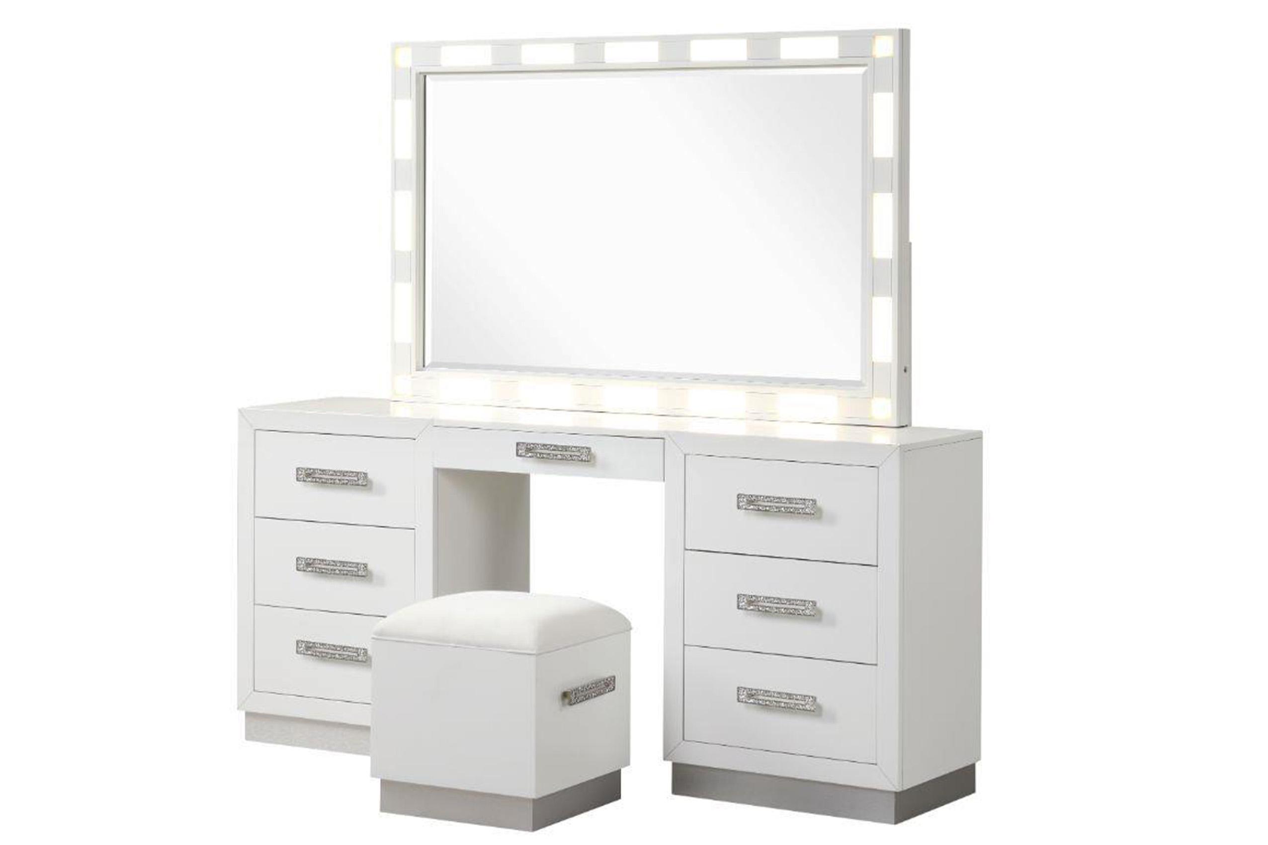 

    
Milky White Solid Wood Vanity Set COCO Galaxy Home Modern Contemporary
