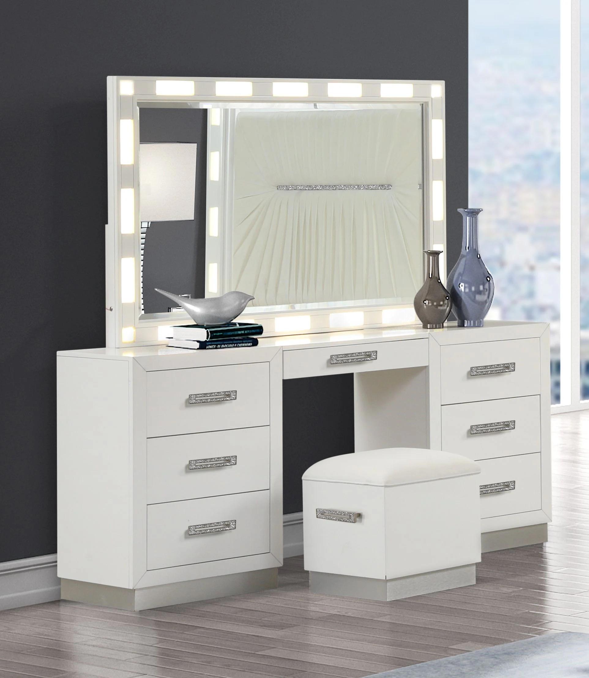 

    
Milky White Solid Wood Vanity Set COCO Galaxy Home Modern Contemporary
