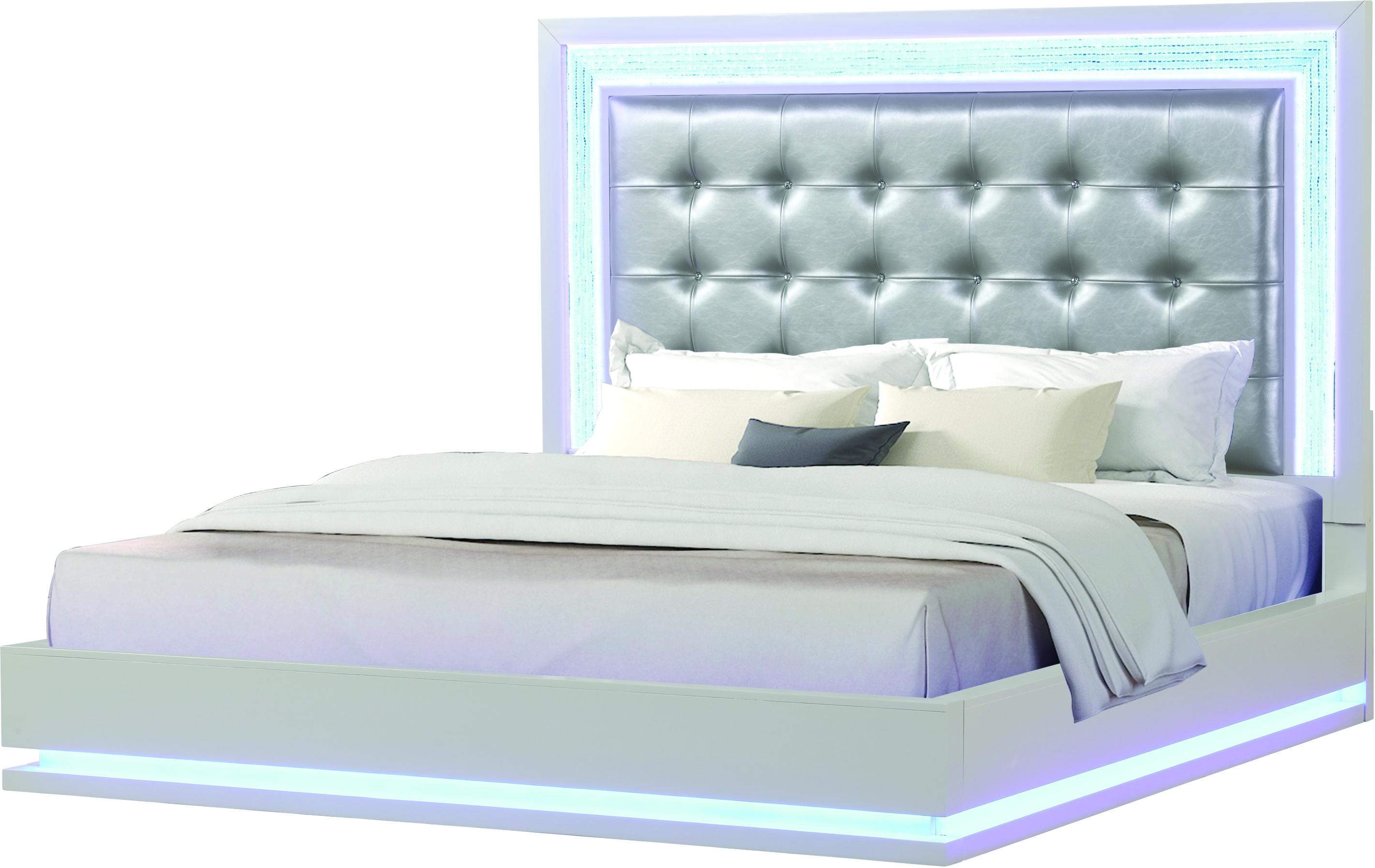 

    
Milky White Tufted King Led Bed PASSION Galaxy Home Contemporary Modern
