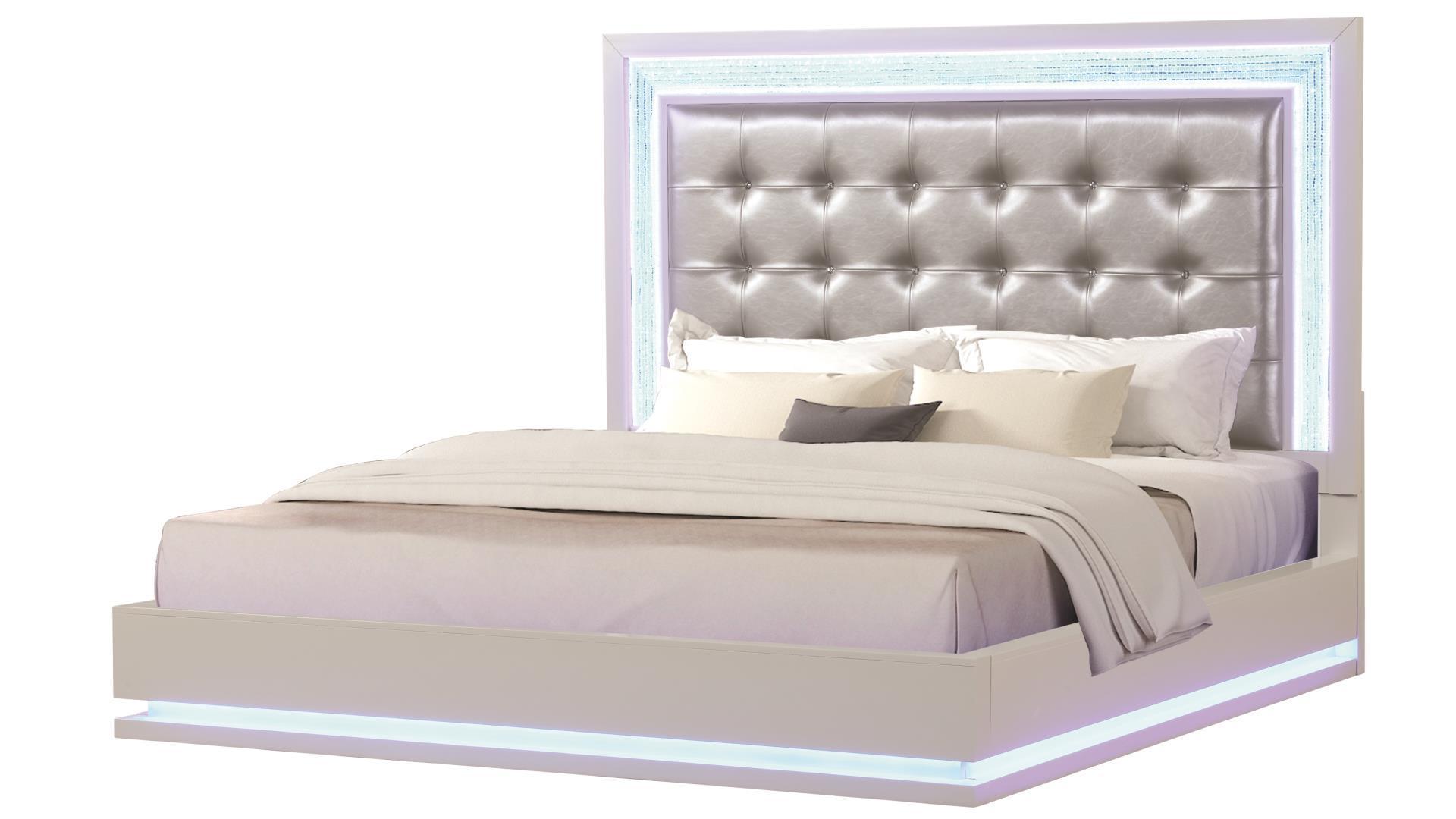 

    
Milky White Tufted King Led Bed Set w/Vanity 4P PASSION Galaxy Home Contemporary
