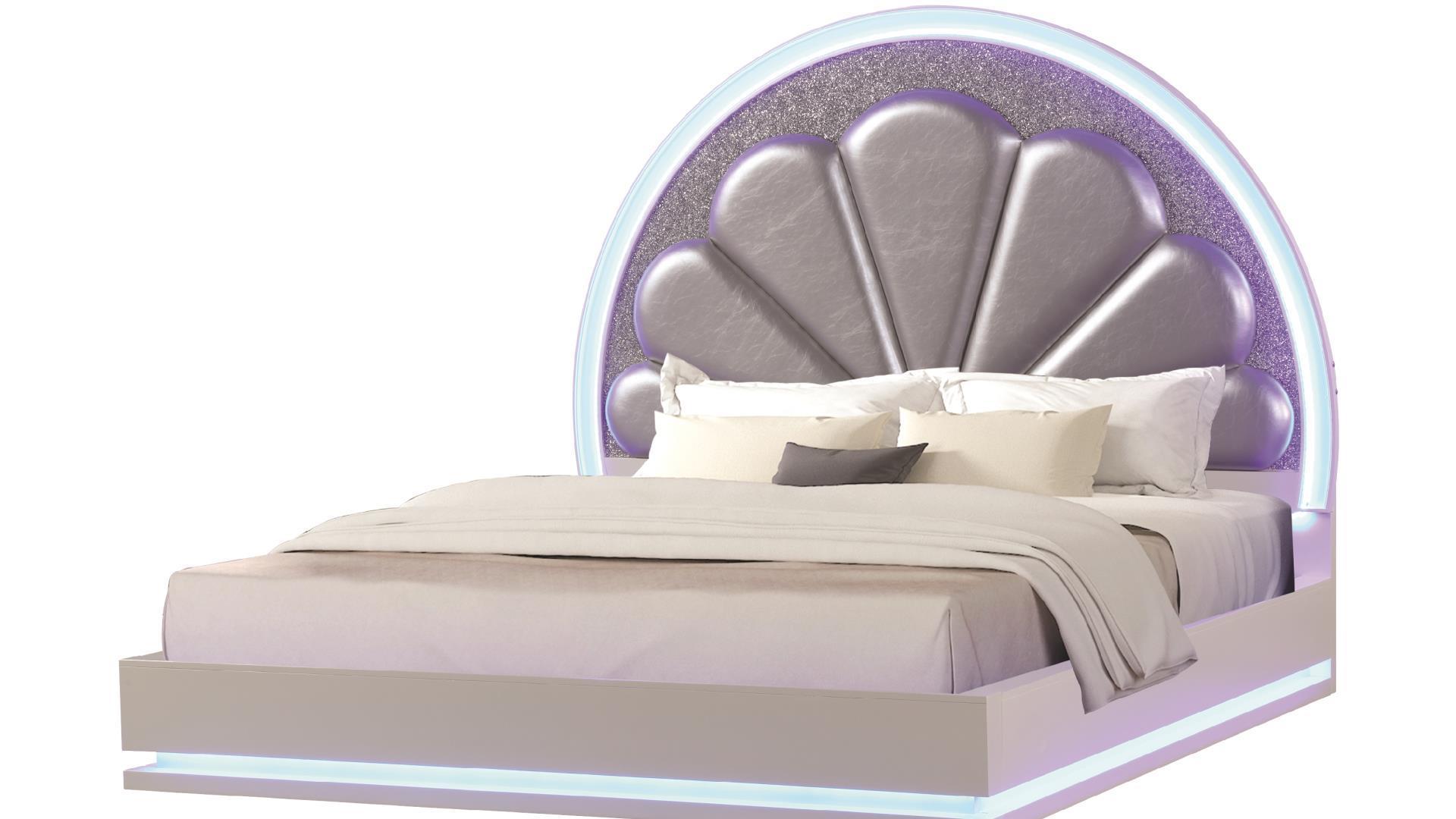 Contemporary, Modern Platform Bed PERLA PERLA-Q in White Polyester