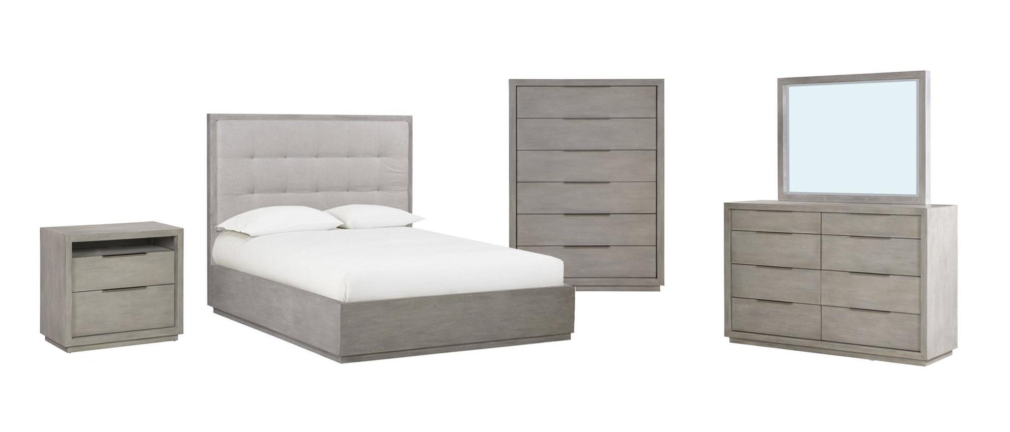 Contemporary Storage Bedroom Set OXFORD STORAGE AZBXS5-NDMC-5PC in Light Gray, Stone Fabric