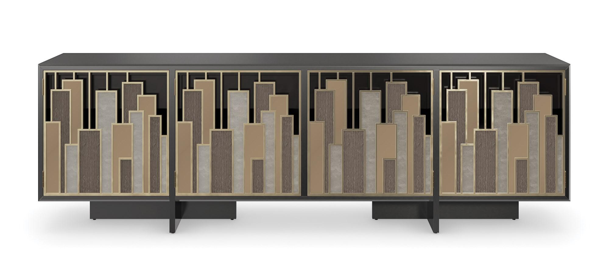 

    
Mirrored Bronze Metal & Dusty Silver Media Console MIDTOWN by Caracole
