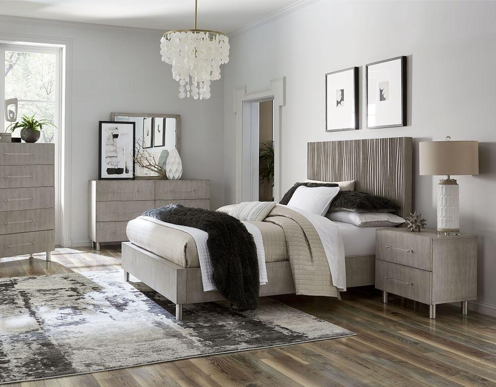 

    
Misty Grey Oak Veneer King Platform Bedroom Set 5Pcs w/Chest ARGENTO by Modus Furniture
