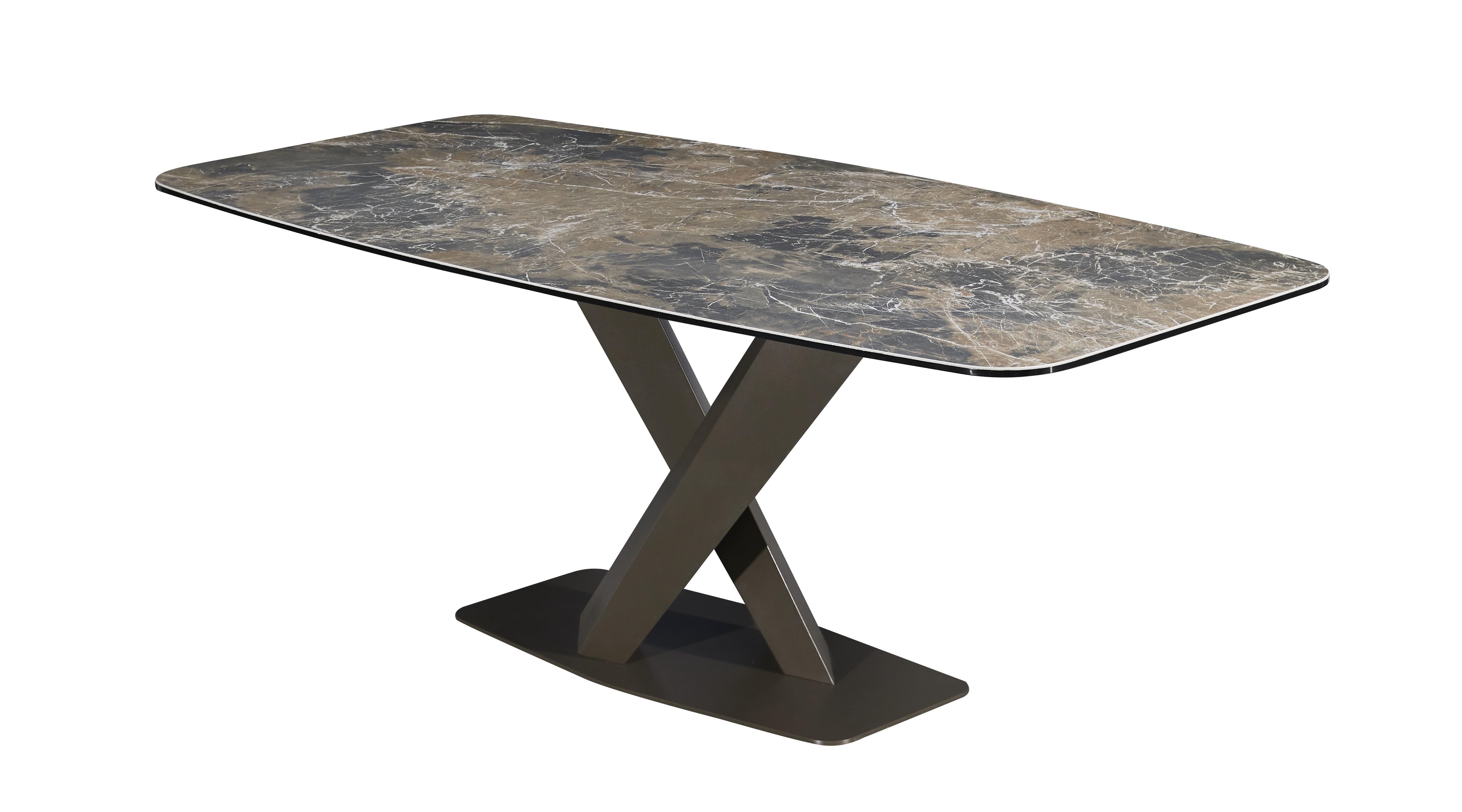 

    
Arlo Mocha Finish Ceramic Top Fixed Dining Table Ultra Modern Design
