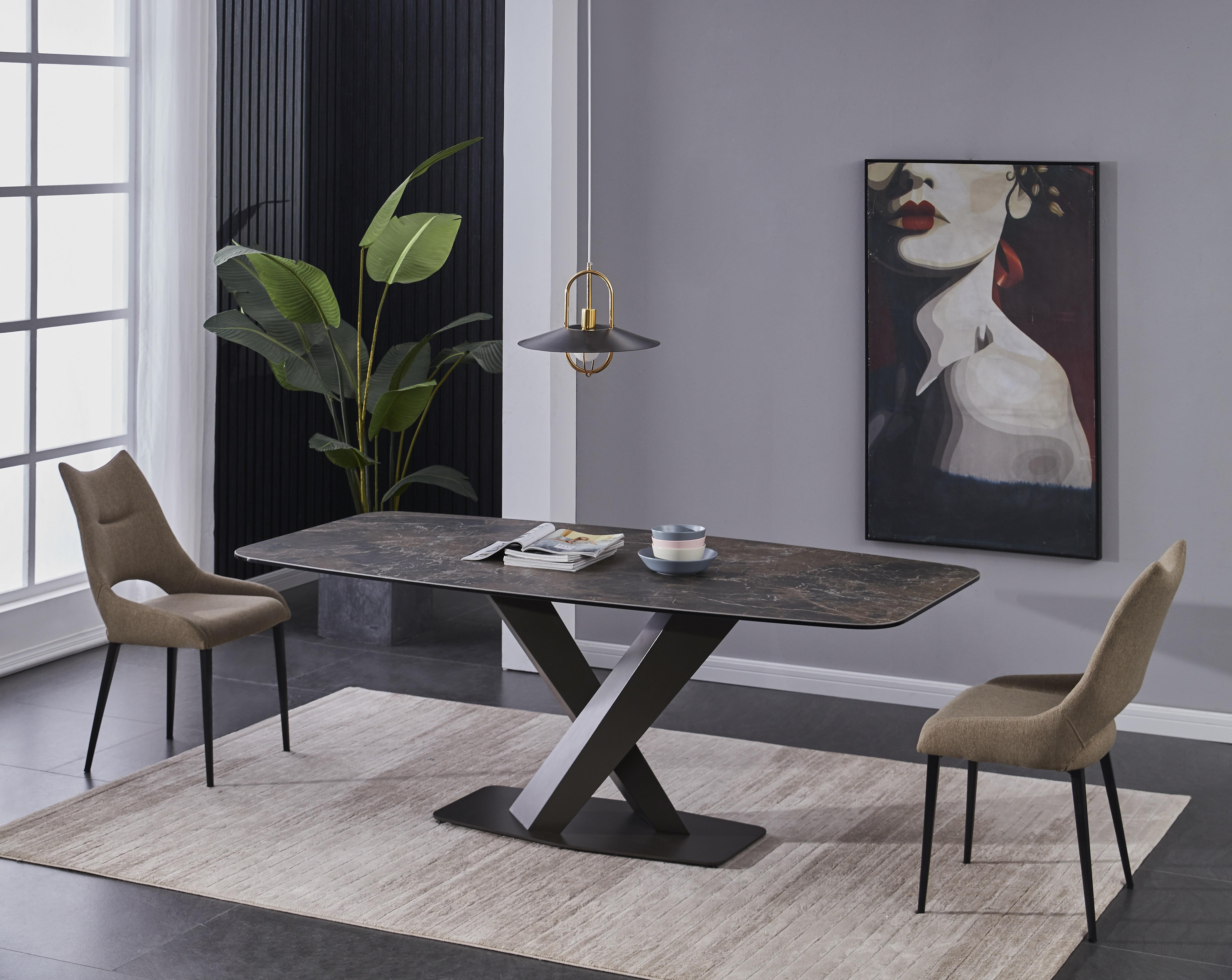 

    
 Order  Arlo Mocha Finish Ceramic Top Fixed Dining Table Ultra Modern Design
