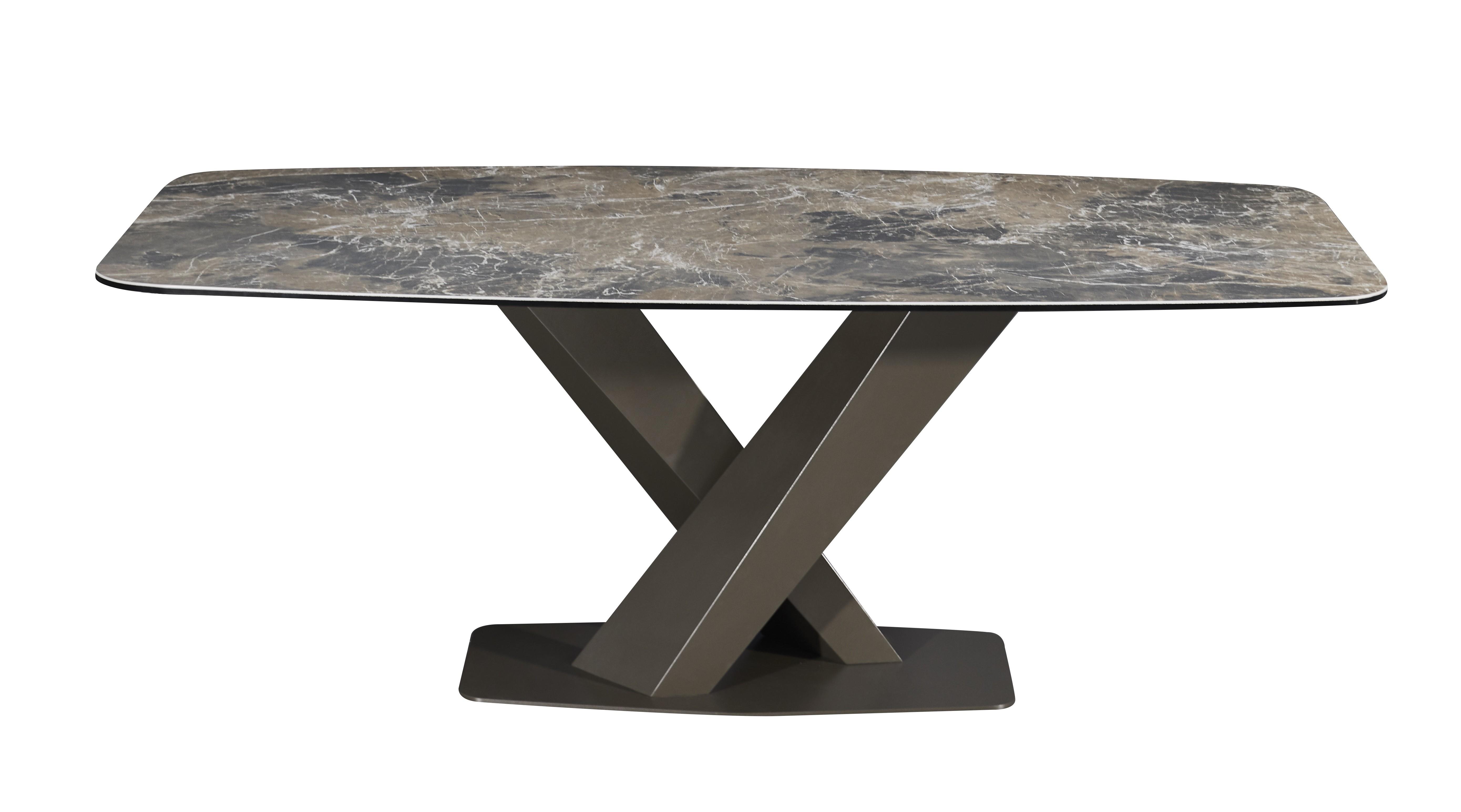

    
Mocha Finish Ultra Modern Design Ceramic Top Fixed Dining Table J&M Elegance
