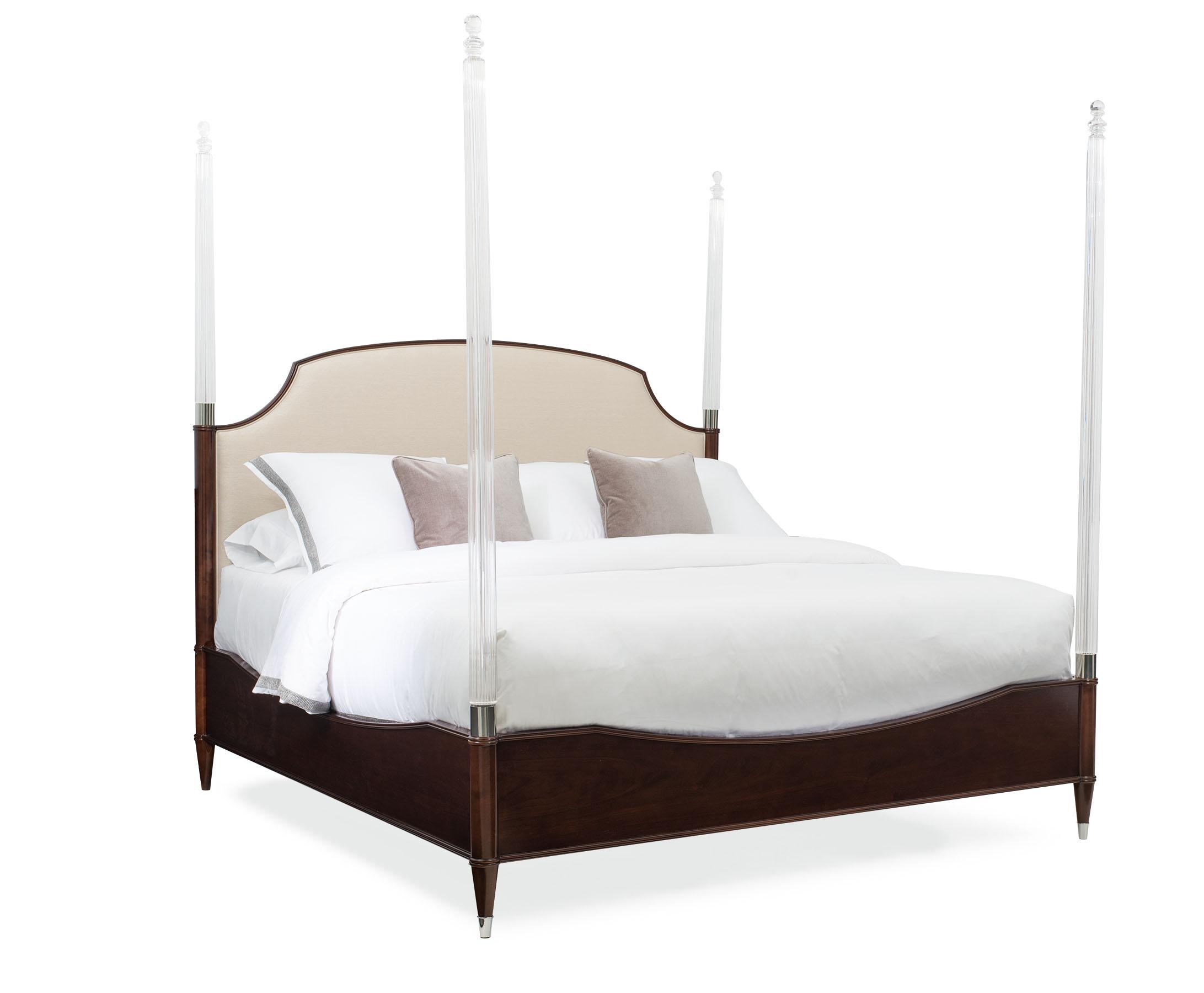 Contemporary Poster Bed Crown Jewel w/ Post CLA-420-147 in Mocha, Beige Fabric