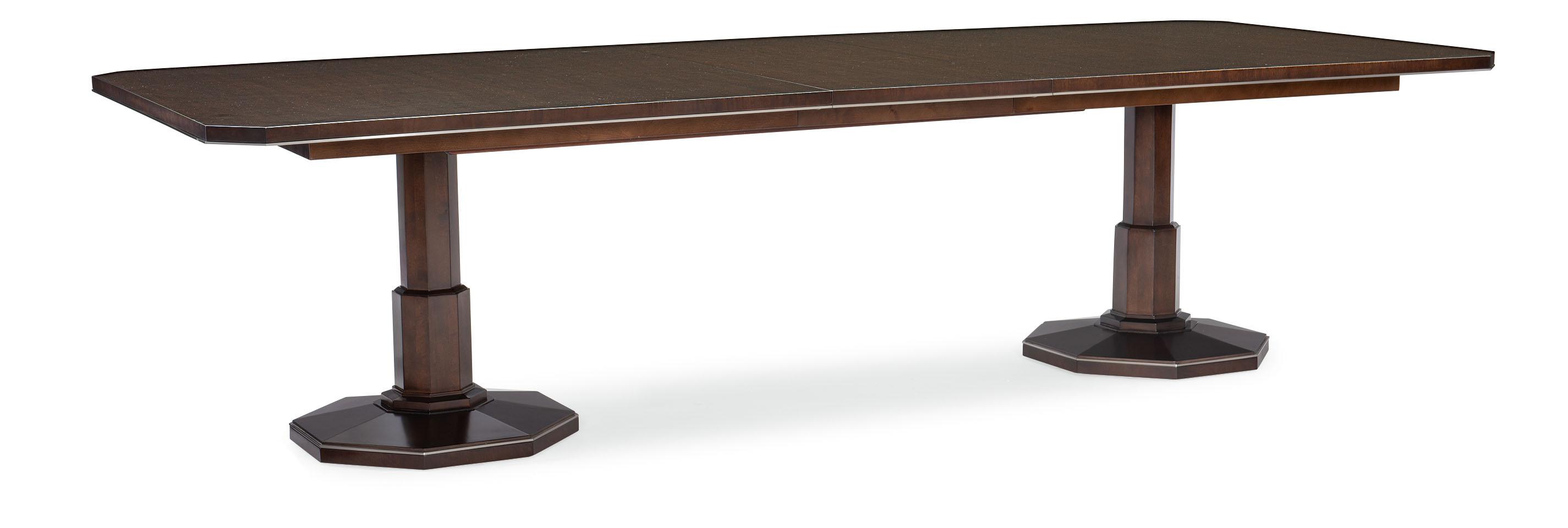 

    
Mocha Walnut Finish Stainless Steel Trim  Extandable Dining Table Cult Classic by Caracole
