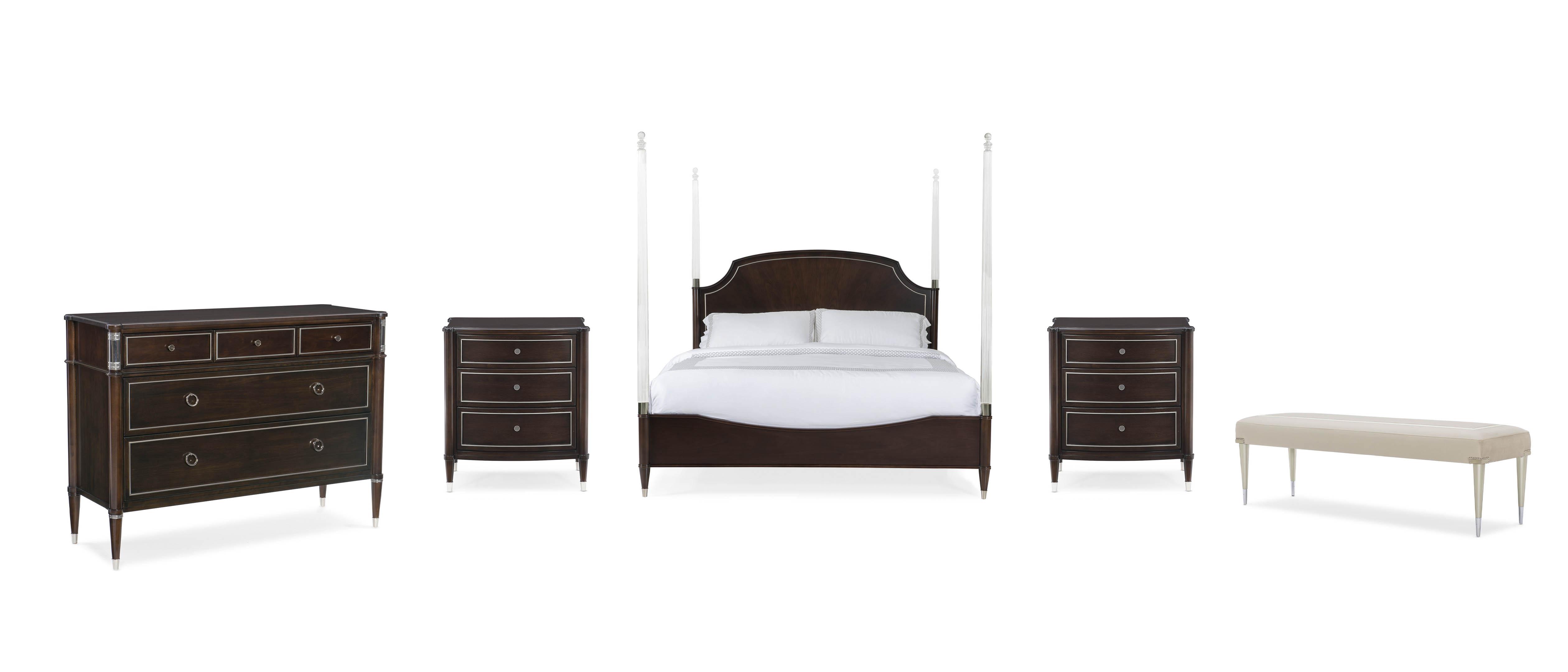 Contemporary Poster Bedroom Set SUITE DREAMS W/POST / SUITE YOURSELF / SUITE MATE / BOARDING ON BEAUTIFUL CLA-420-146-Set-5 in Dark Walnut 