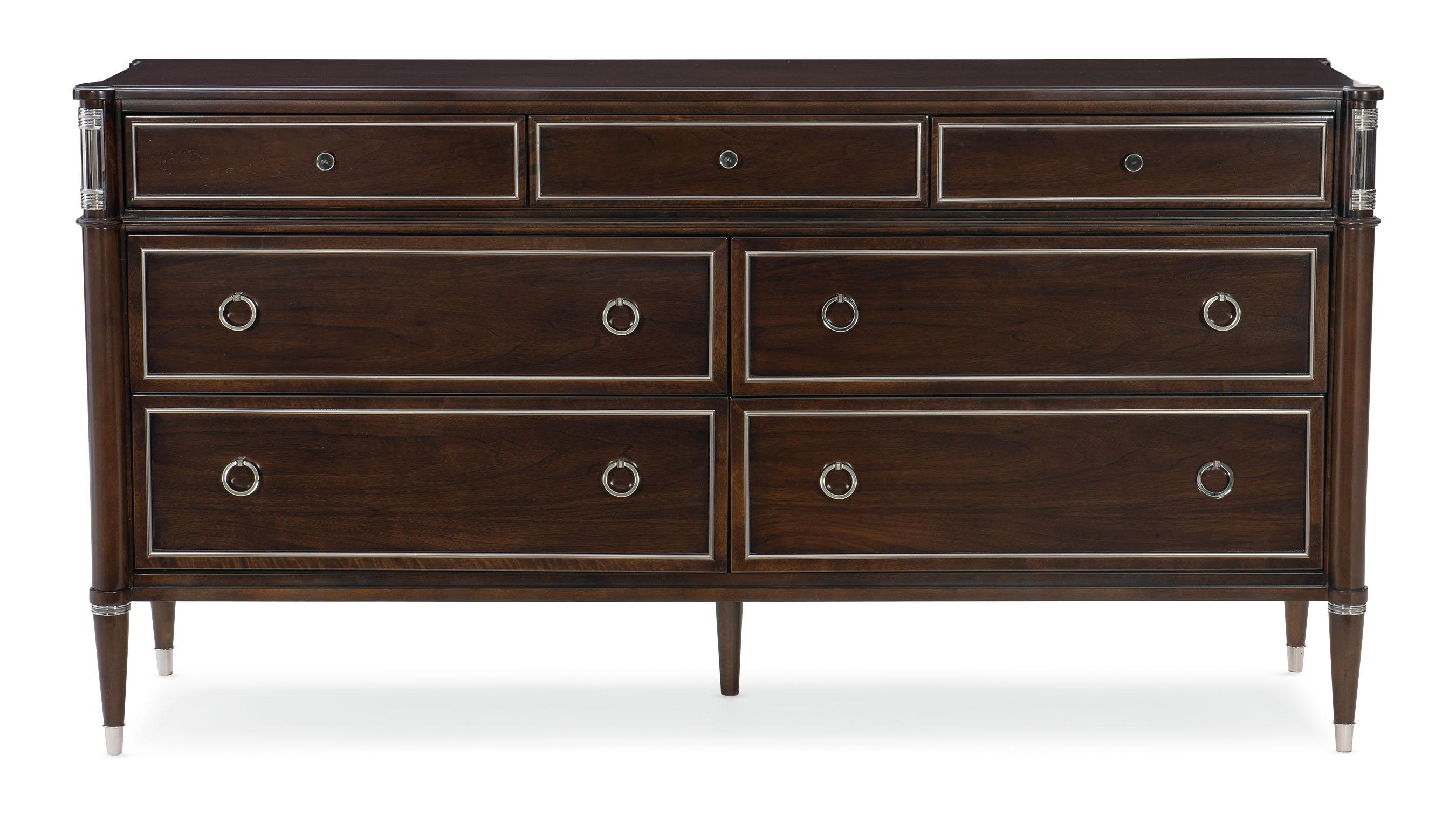 

    
Mocha Walnut & Soft Silver Paint Finish Dresser PRIVATE SUITE by Caracole
