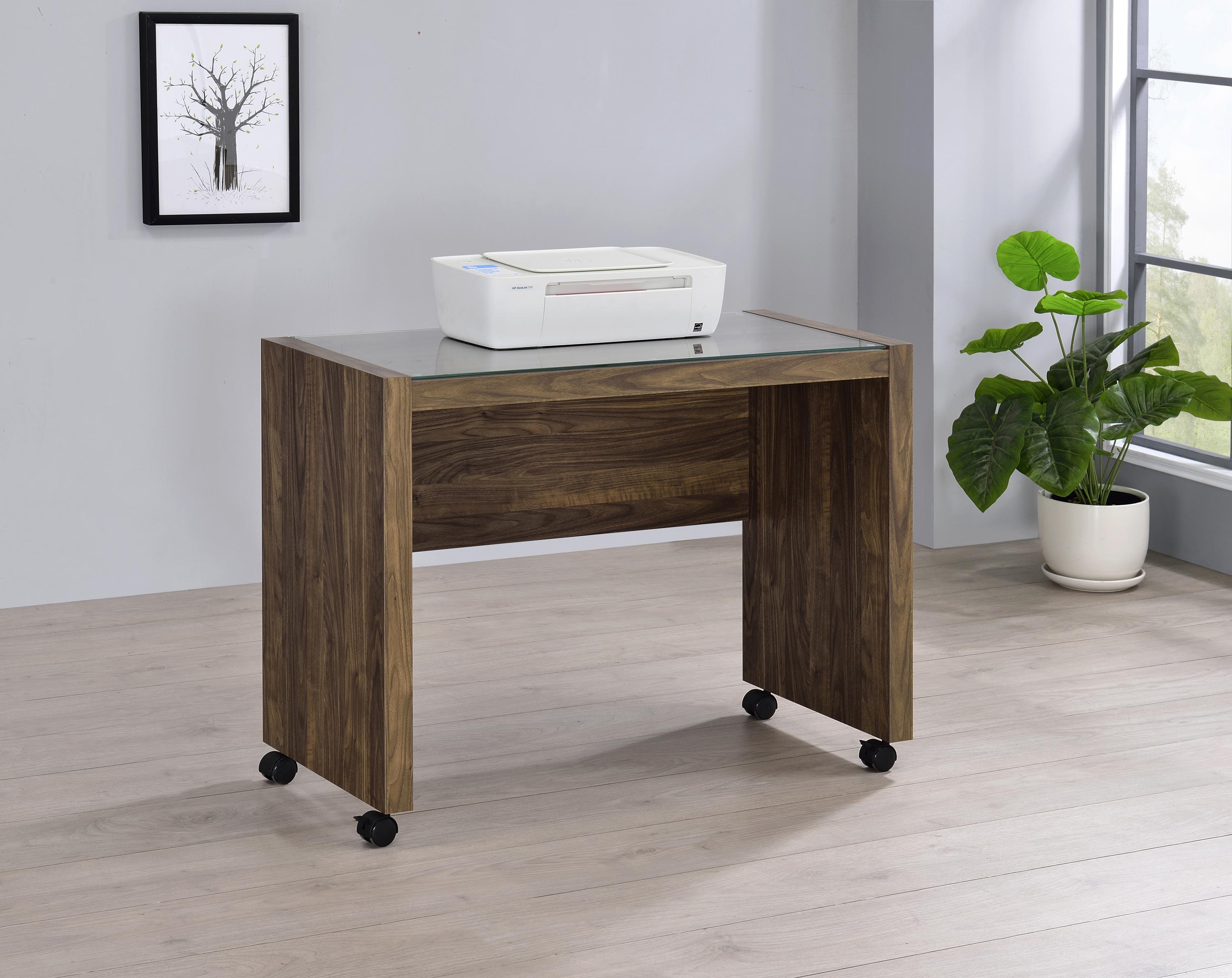 

    
 Shop  Modern Aged Walnut Finish Wood Writing Desk Set 3pcs Coaster 805621-S3 Luetta
