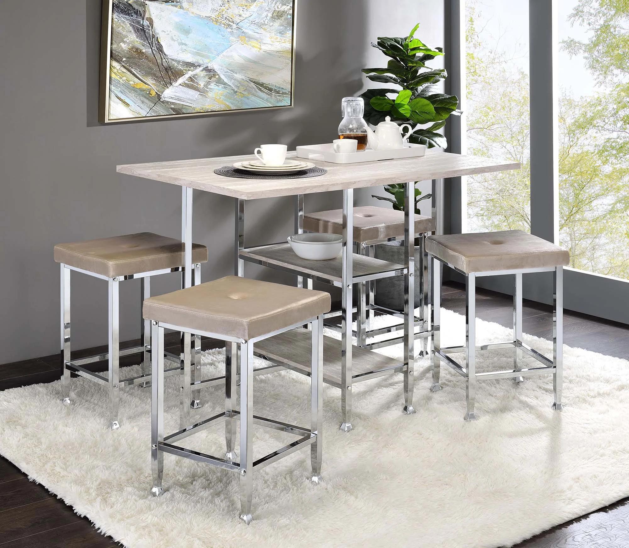 Modern Counter Dining Set Raine 74005-5pcs in Antique White 