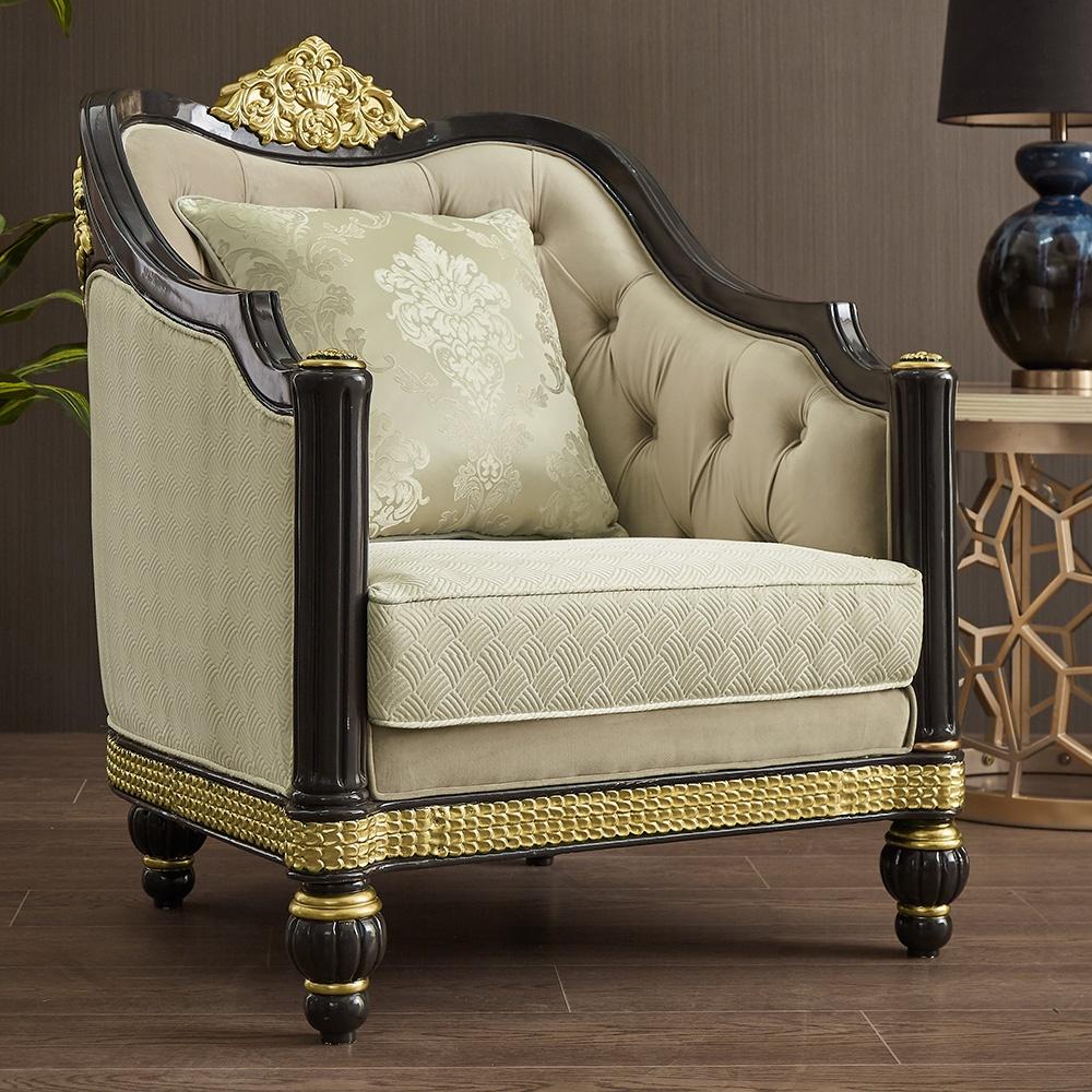 

    
Cream & Gold Finish Rich Chenille Armchair Traditional Homey Design HD-9009
