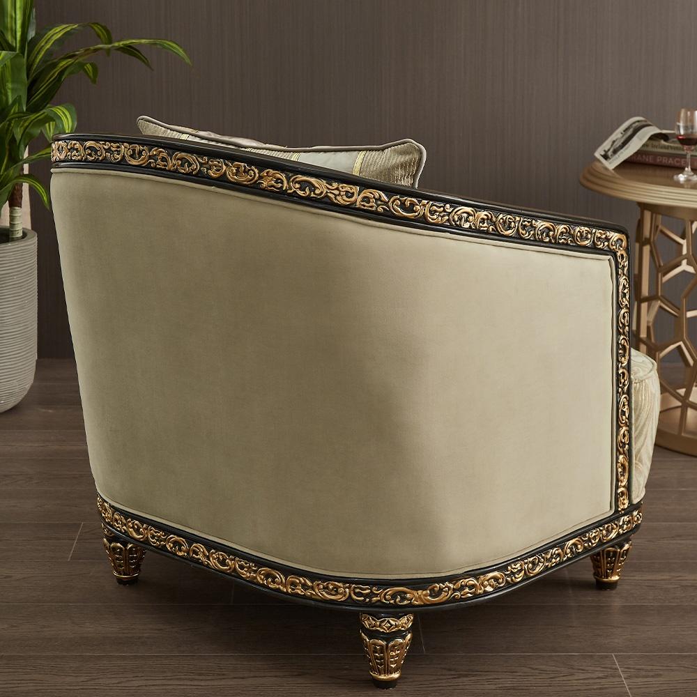 

    
Beige & Gold Finish Rich Chenille Armchair Traditional Homey Design HD-9010
