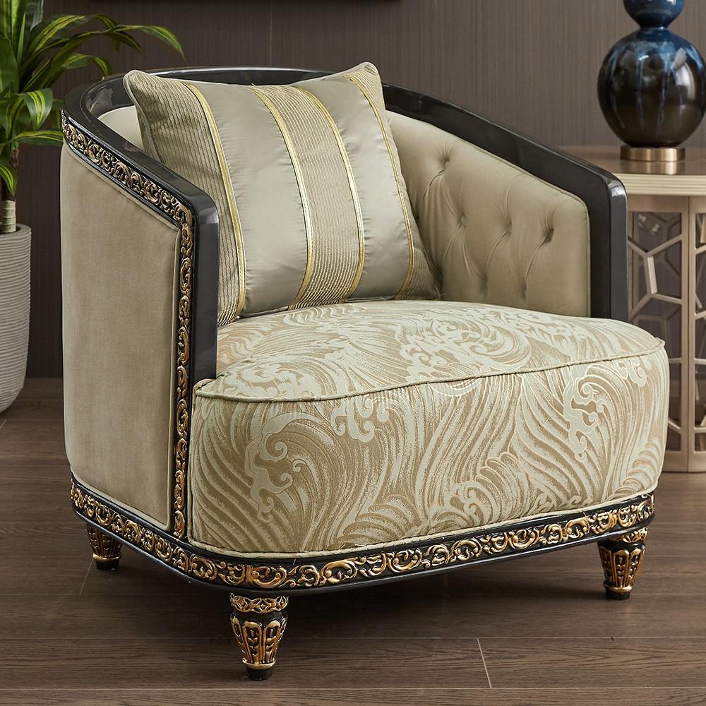 

    
Beige & Gold Finish Rich Chenille Armchair Traditional Homey Design HD-9010
