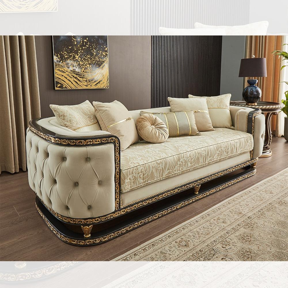 

    
Beige & Gold Finish Rich Chenille Sofa Set 2Pc Traditional Homey Design HD-9010

