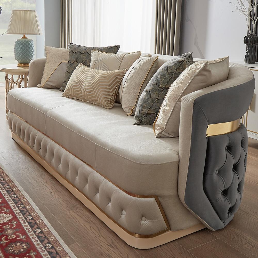 

    
Modern Beige & Gray Composite Wood Sofa Traditional Homey Design HD-9008
