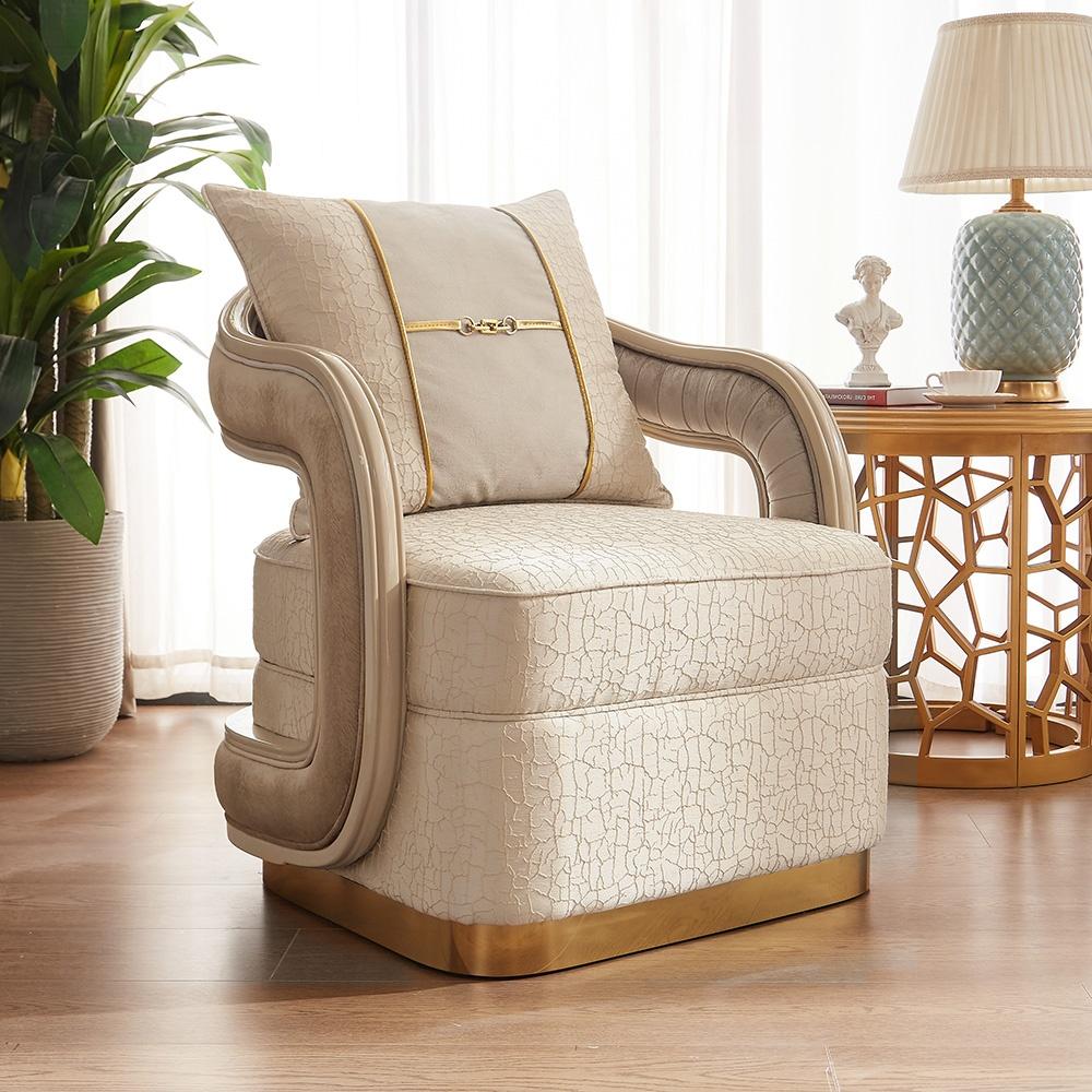 

    
Perfect Cream Fabric Golden Accent Armchair Traditional Homey Design HD-9003
