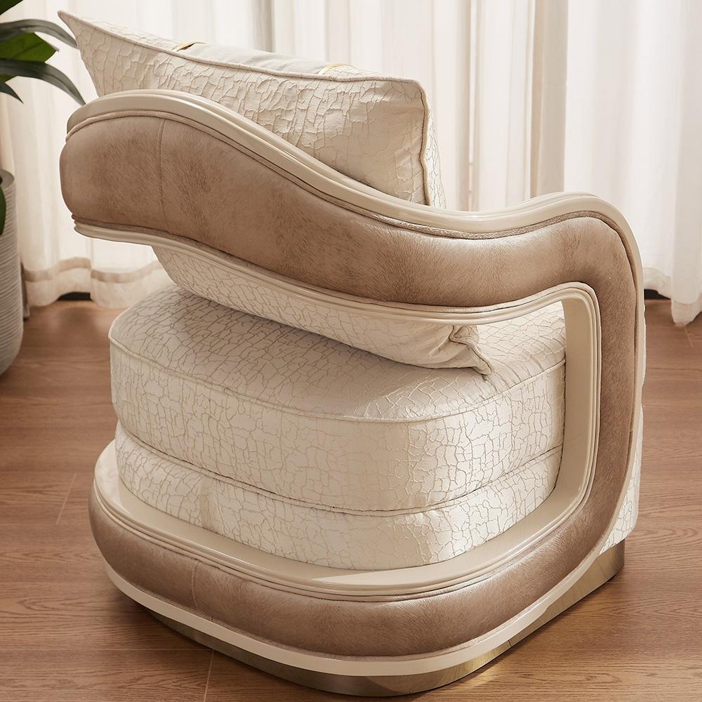 

    
Perfect Cream Fabric Golden Accent Armchair Traditional Homey Design HD-9003
