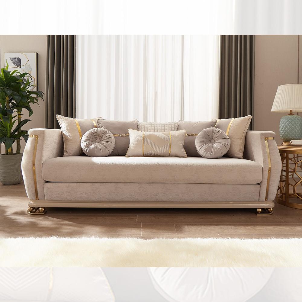 

    
Perfect Cream Fabric Golden Accent Sofa Set 2Pc Traditional Homey Design HD-9003
