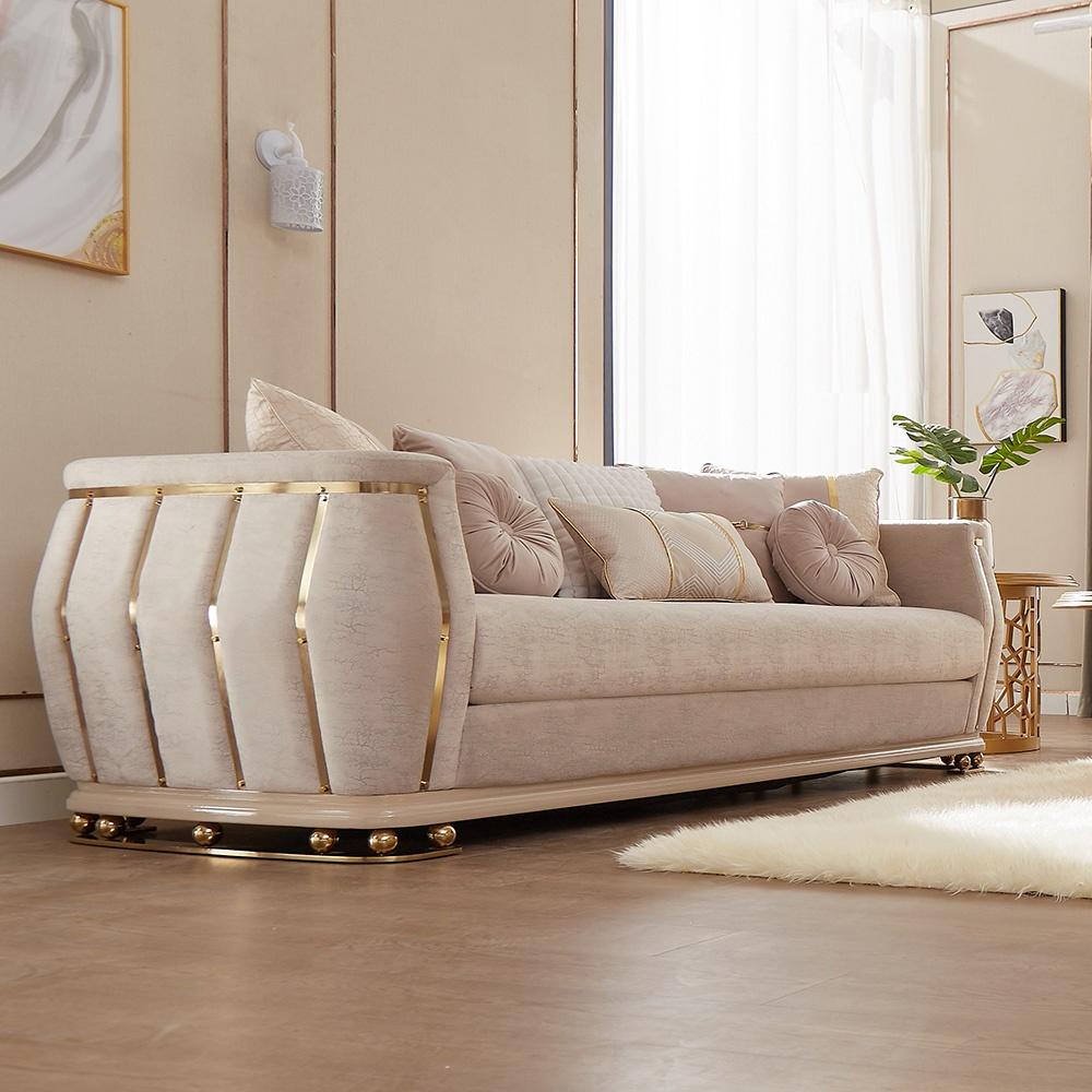 

    
Perfect Cream Fabric Golden Accent Loveseat Traditional Homey Design HD-9003
