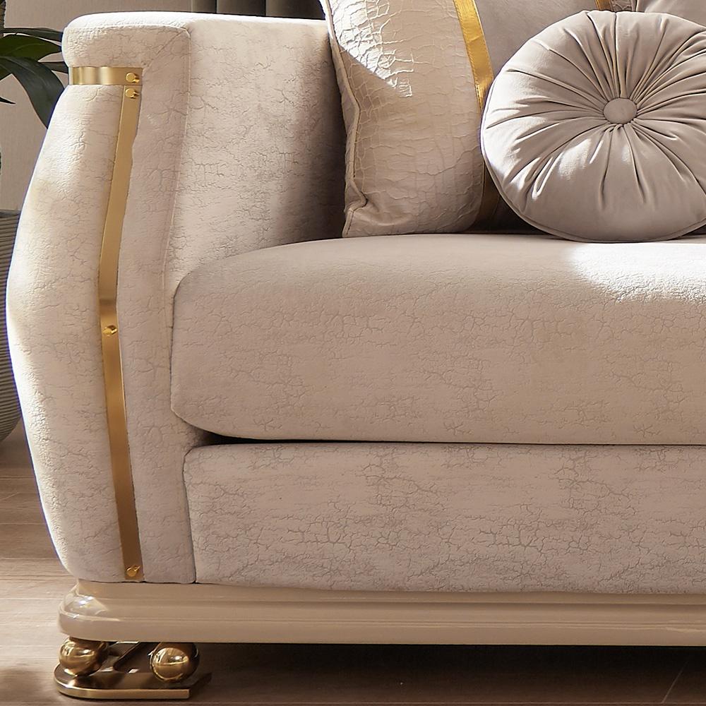 

    
Perfect Cream Fabric Golden Accent Sofa Traditional Homey Design HD-9003
