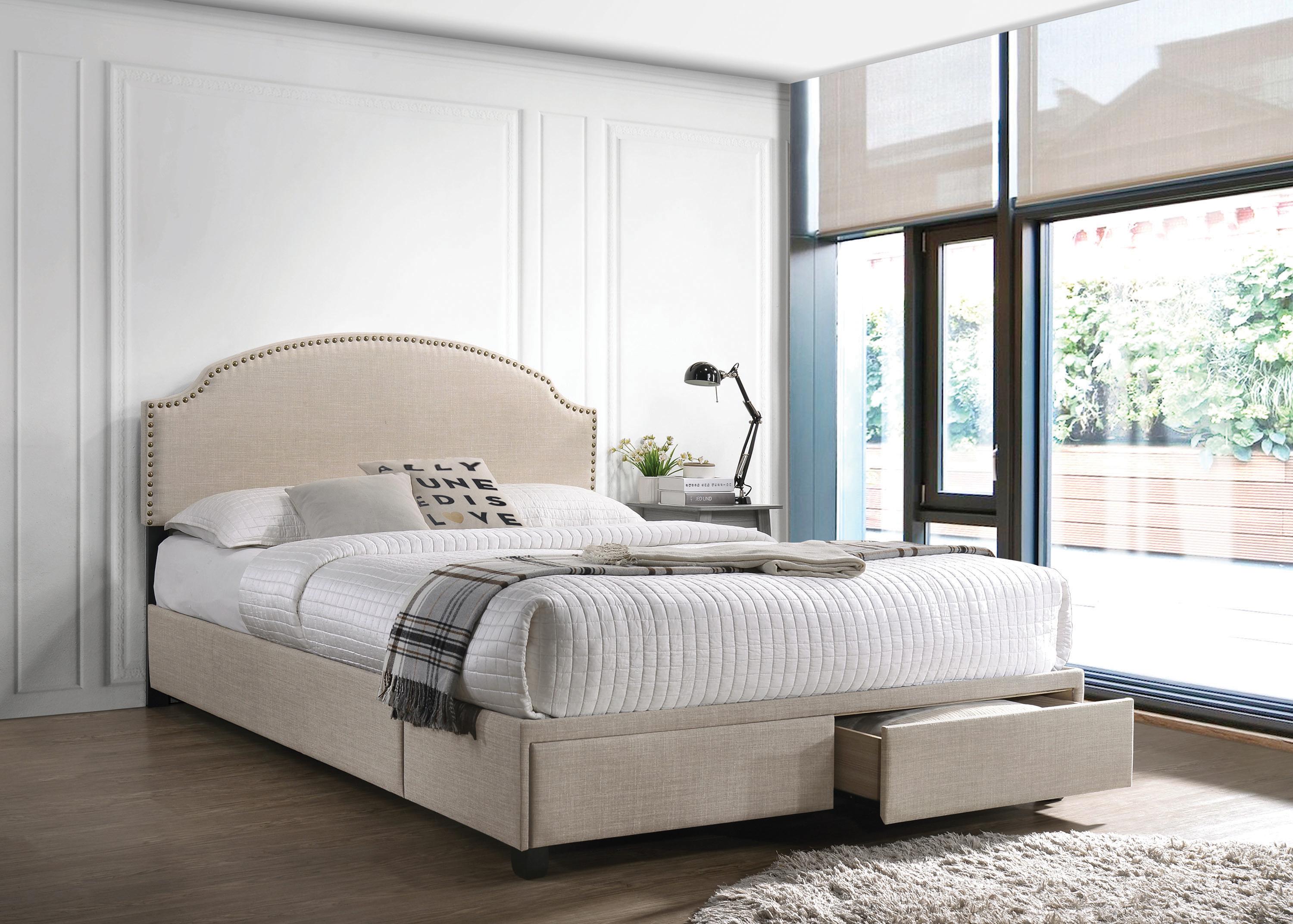 

    
Modern Beige Fabric & Asian Hardwood Queen Bed Coaster 305896Q Newdale
