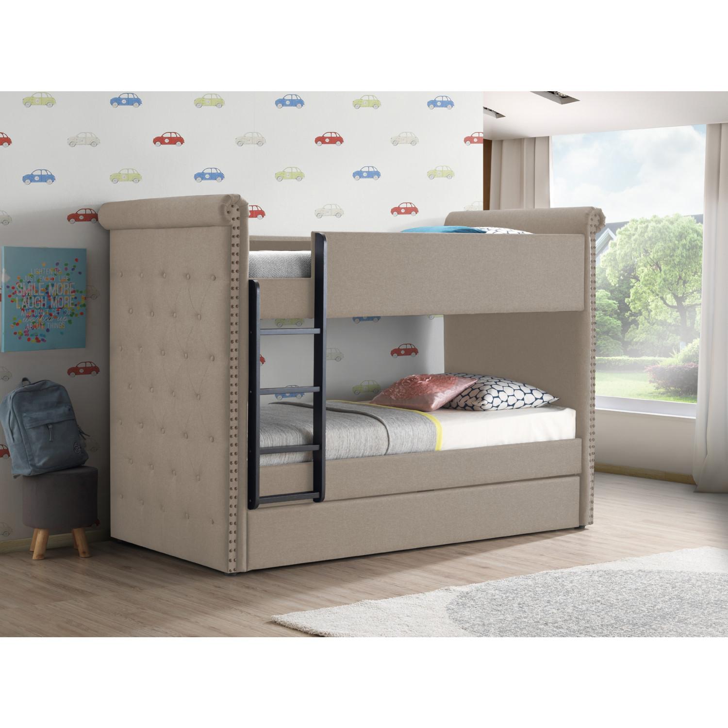 

    
Modern Beige Fabric Twin/Twin Bunk Bed by Acme Romana 37850
