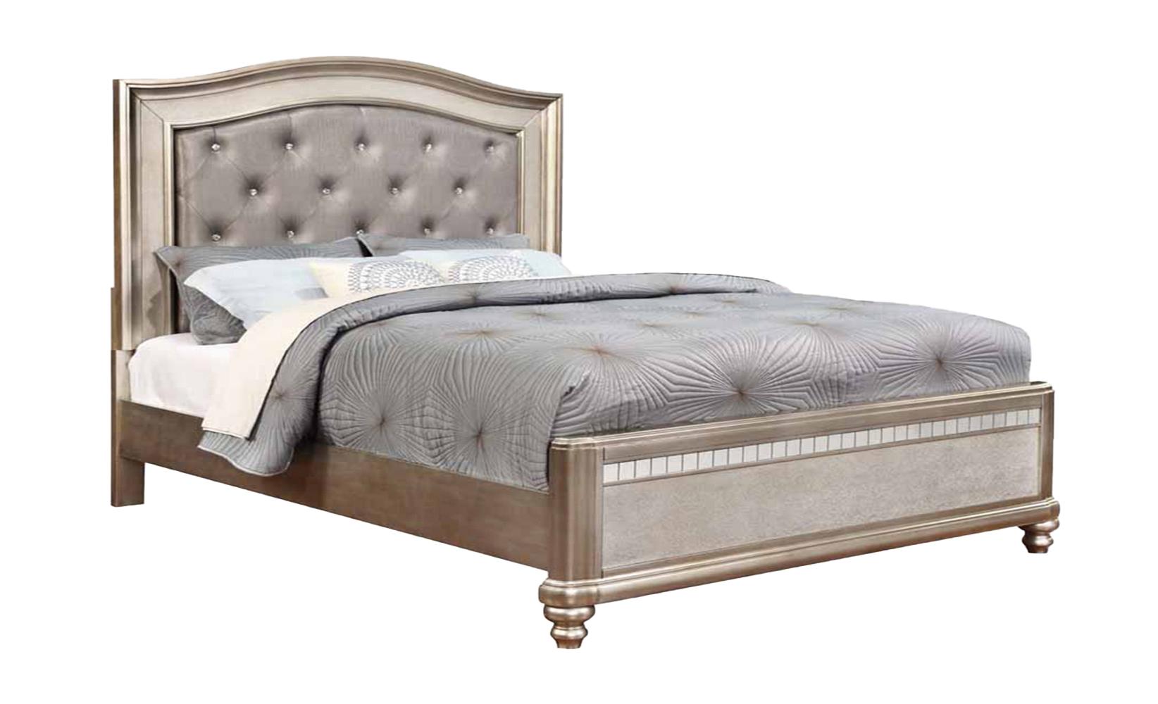 

    
Glam Metallic Platinum Solid Wood King Bed Coaster 204181KE Bling Game
