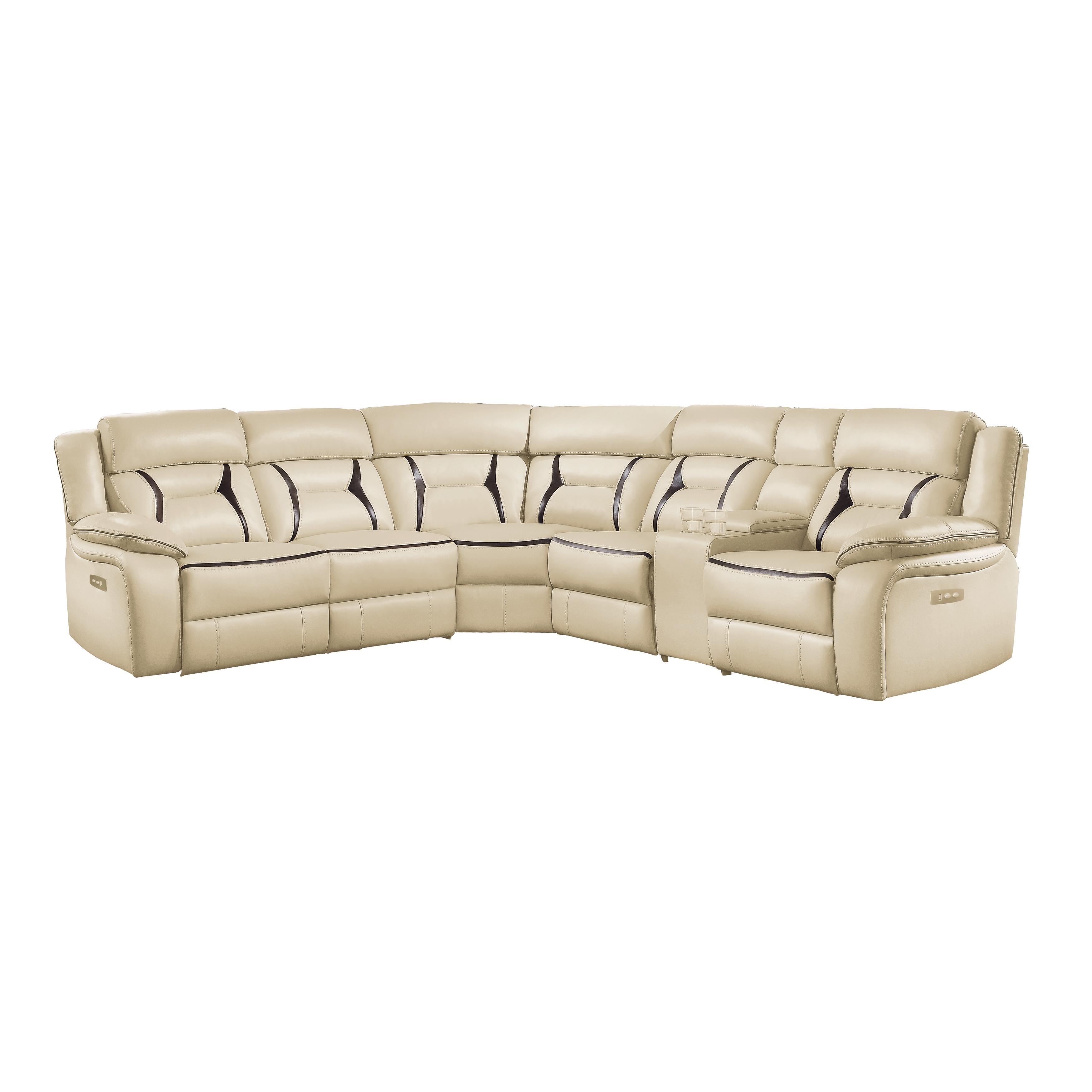 

    
Modern Beige Faux Leather 6-Piece Power Reclining Sectional Homelegance 8229*6PW Amite

