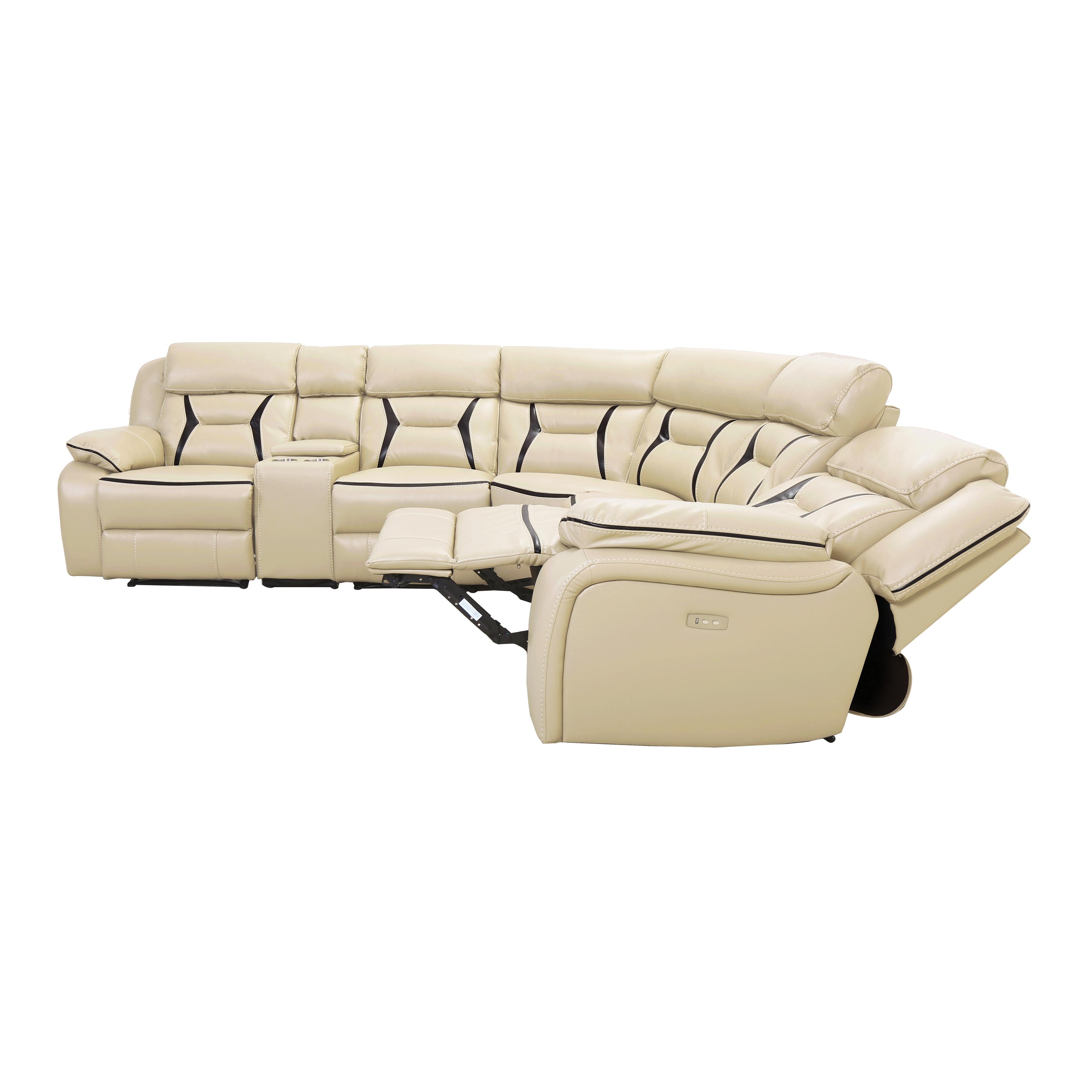 

    
 Order  Modern Beige Faux Leather 6-Piece Power Reclining Sectional Homelegance 8229*6PW Amite
